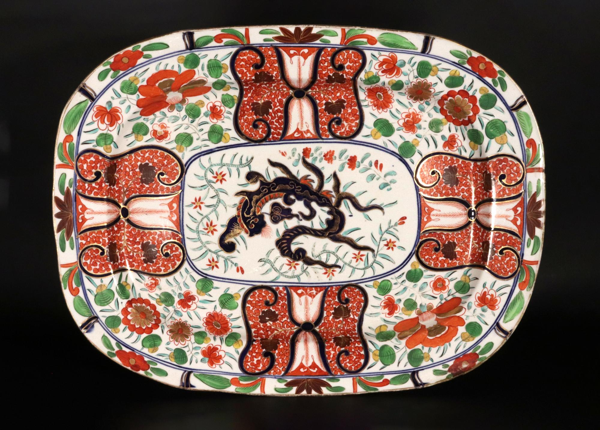 Regency Coalport “Imari Dragon” Porcelain Dish Mounted as Cocktail Table For Sale 3