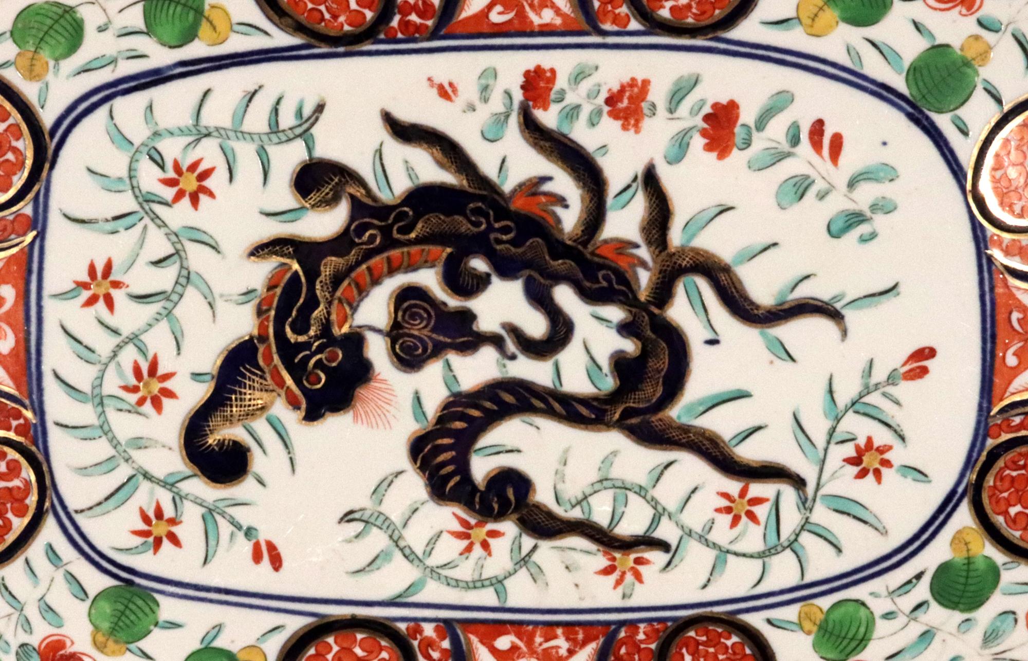 Regency Coalport “Imari Dragon” Porcelain Dish Mounted as Cocktail Table For Sale 4