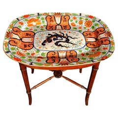 Antique Regency Coalport “Imari Dragon” Porcelain Dish Mounted as Cocktail Table