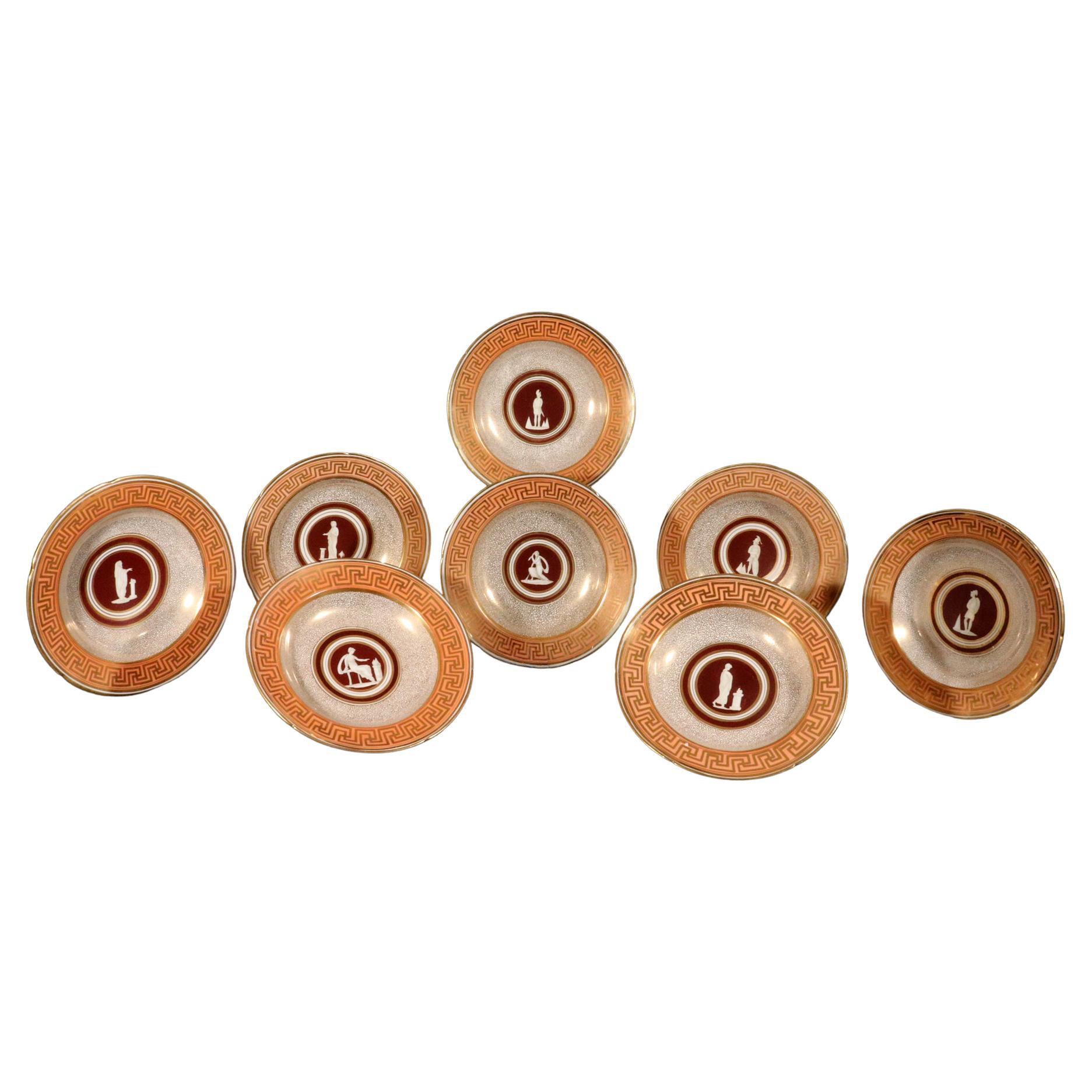 Regency Coalport Porcelain Neo-classical Set of Soup Plates after Hamilton For Sale