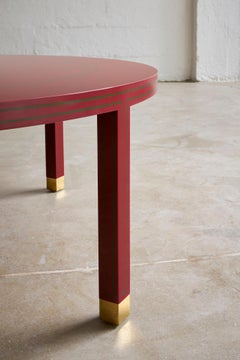 Regency Coffee Table by Billy Cotton in Red and Green Lacquer and Brass