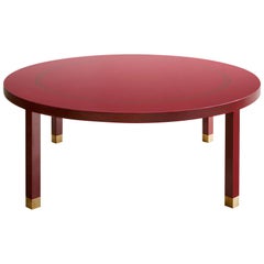 Regency Coffee Table by Billy Cotton in Red and Green Lacquer and Brass