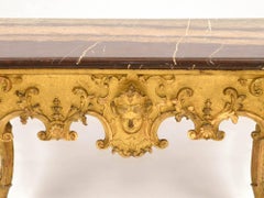 Regency Console, Louis XV in Gilded Wood and Red Marble