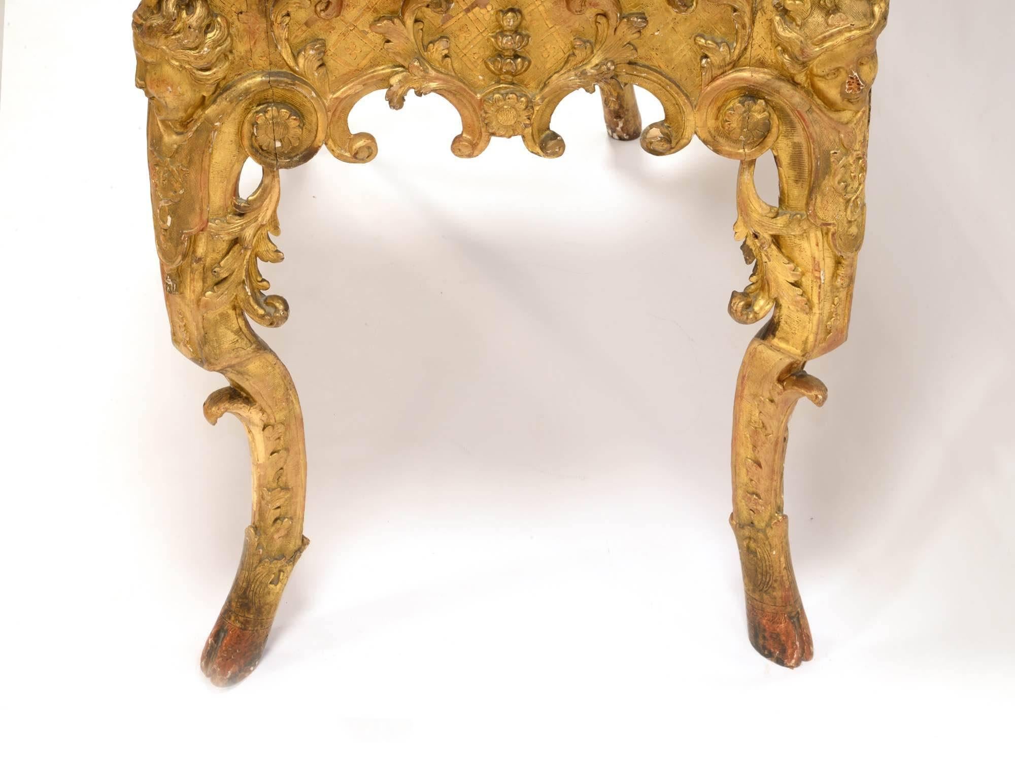 18th Century and Earlier Regency Console, Louis XV in Gilded Wood and Red Marble For Sale