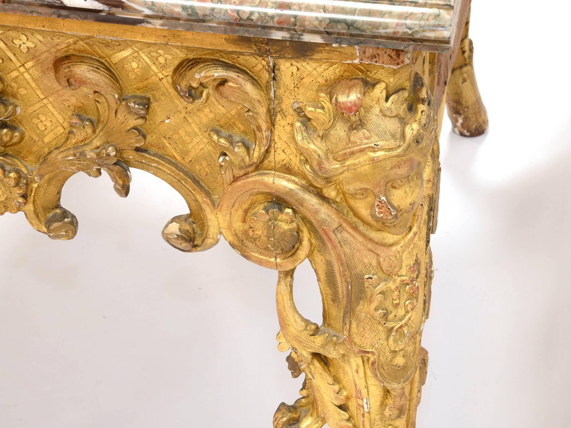Regency Console, Louis XV in Gilded Wood and Red Marble For Sale 1