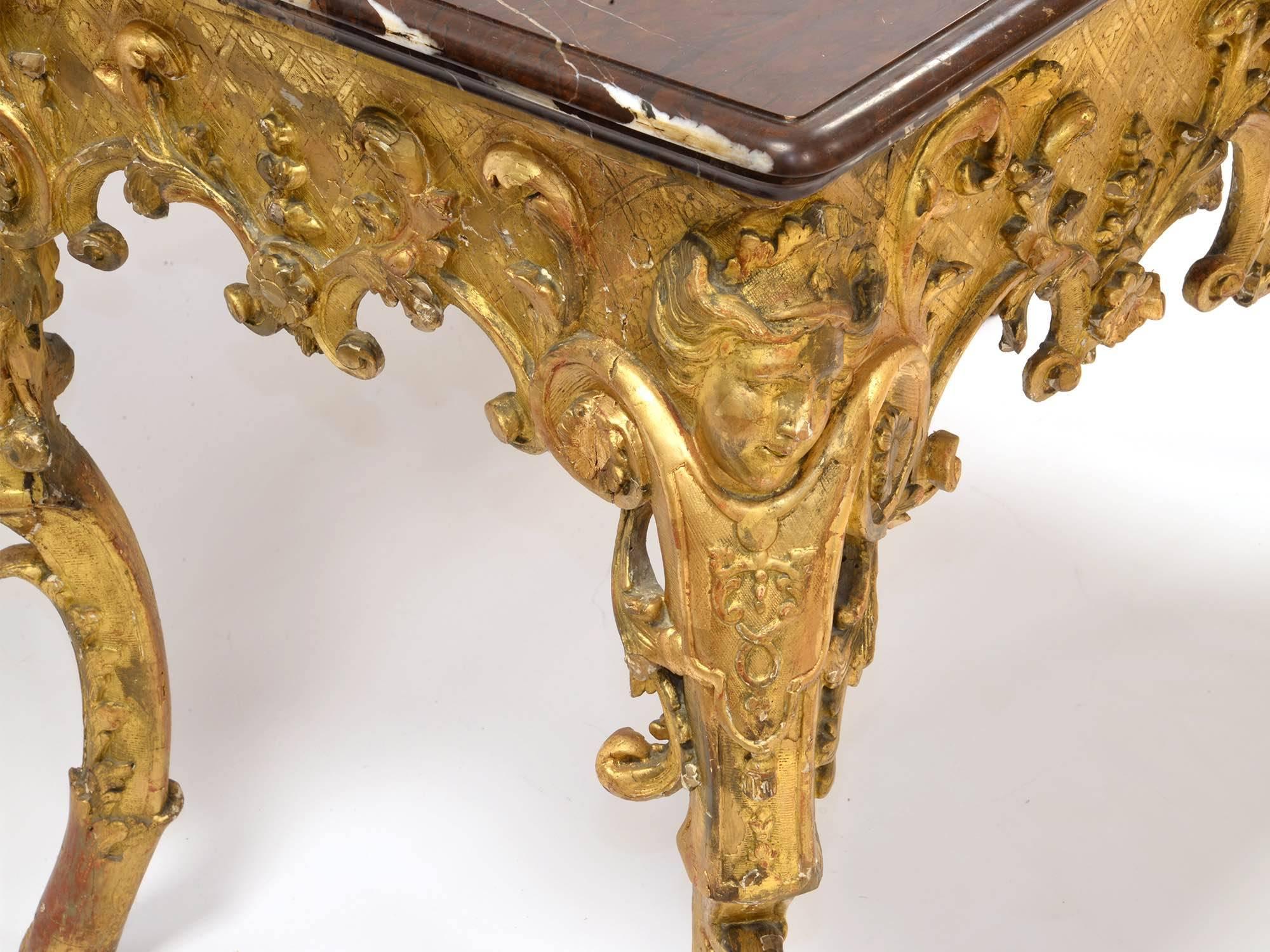 Regency Console, Louis XV in Gilded Wood and Red Marble For Sale 2