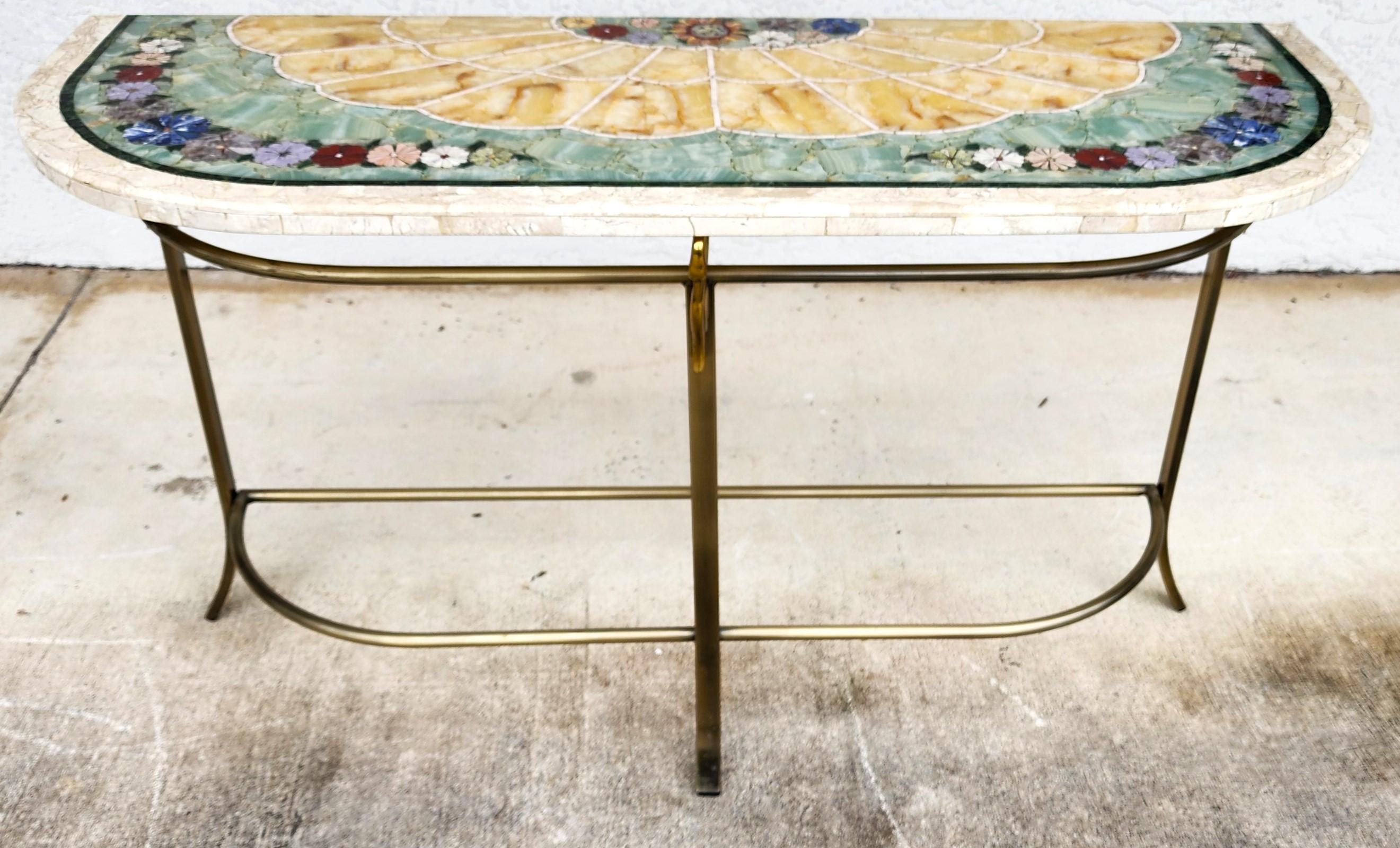 Hand-Crafted Regency Console Table Brass Swans Inlaid Onyx For Sale