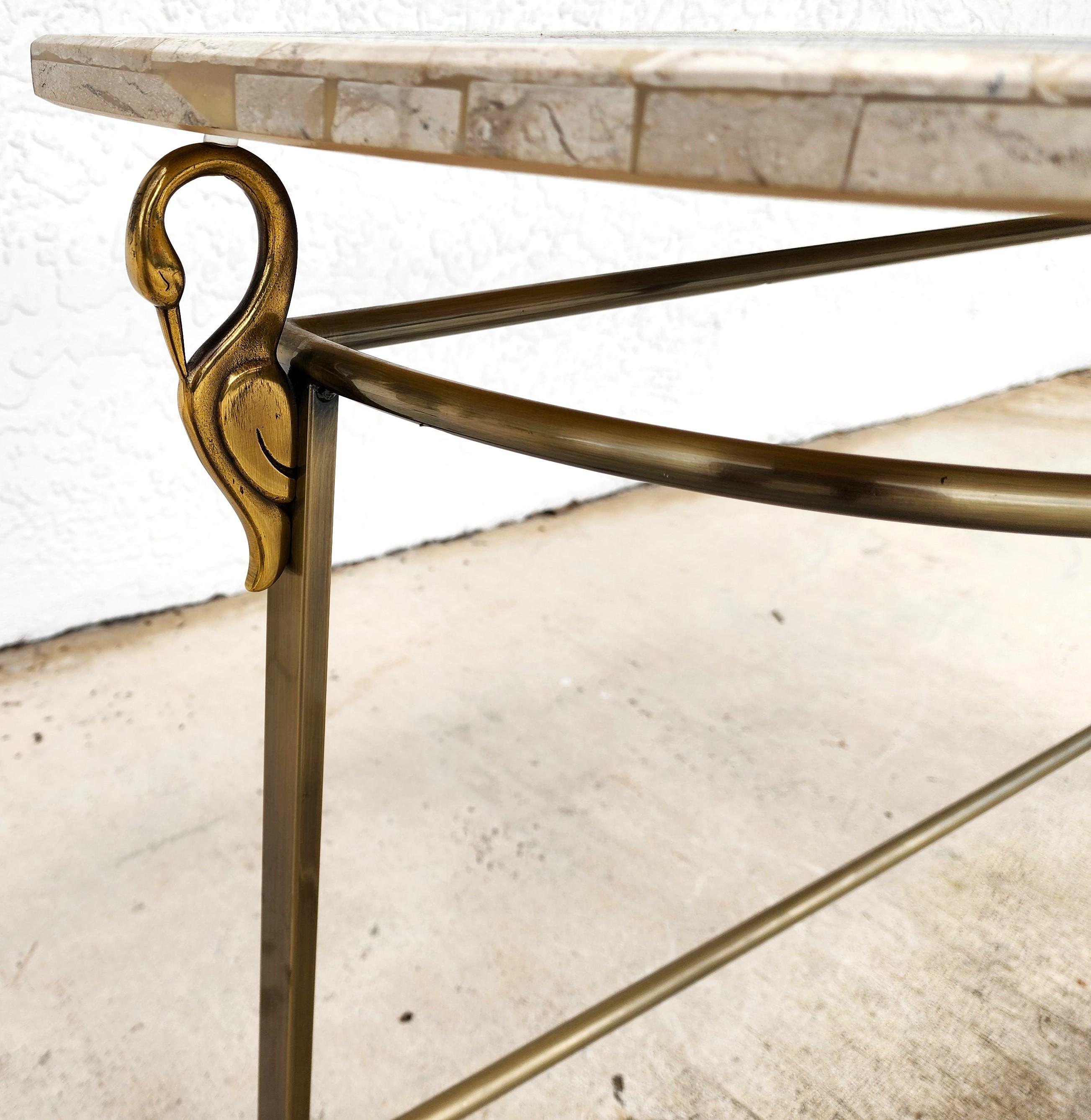 Regency Console Table Brass Swans Inlaid Onyx In Good Condition For Sale In Lake Worth, FL