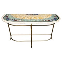 Regency Console Table Brass Swans Inlaid Onyx