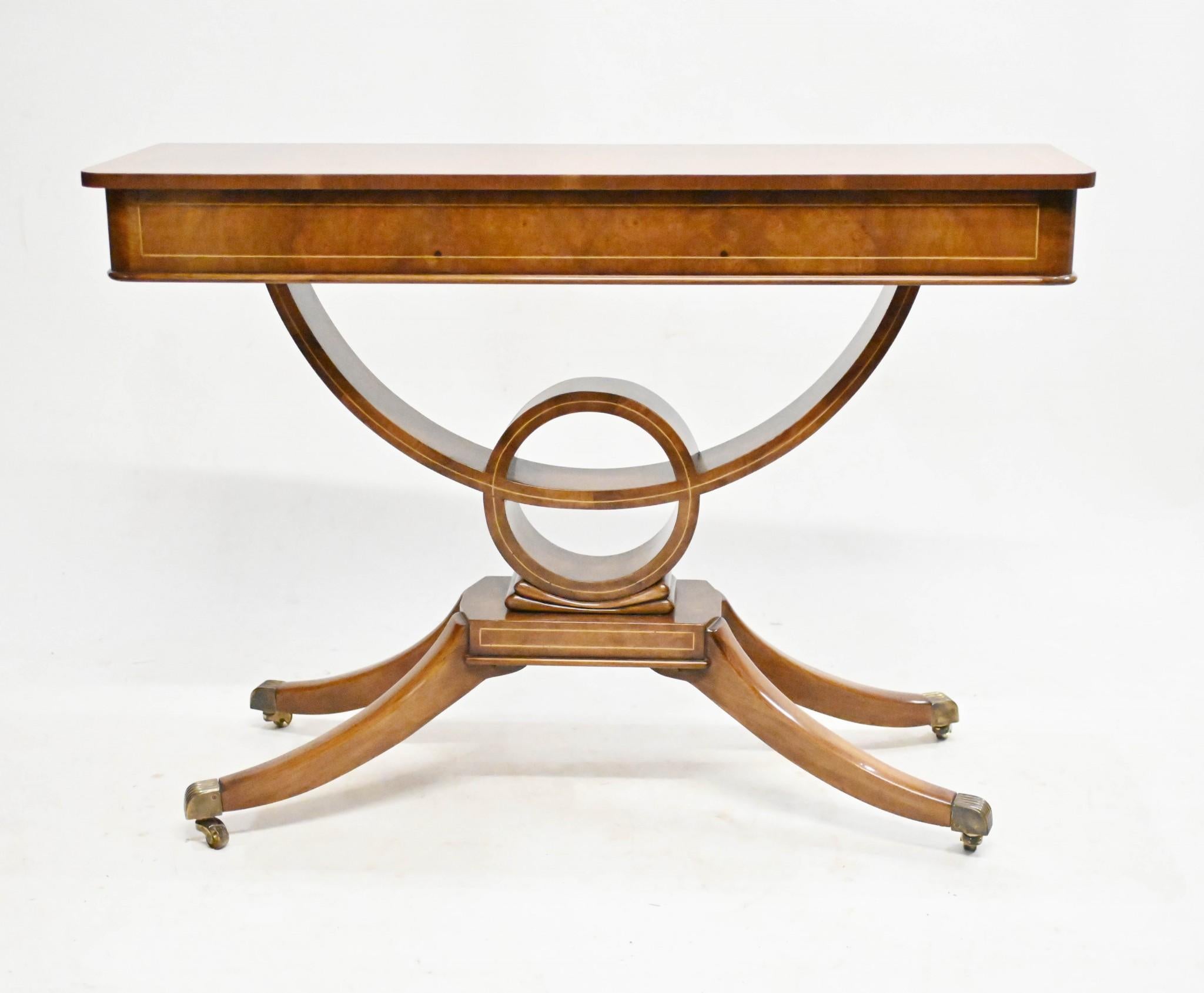 High end Regency revival console table in walnut
Such a clean and classical piece refined for contemporary interiors
Love the base on four splayed feet
Offered in great condition ready for home use right away
Will ship to anywhere in the world -