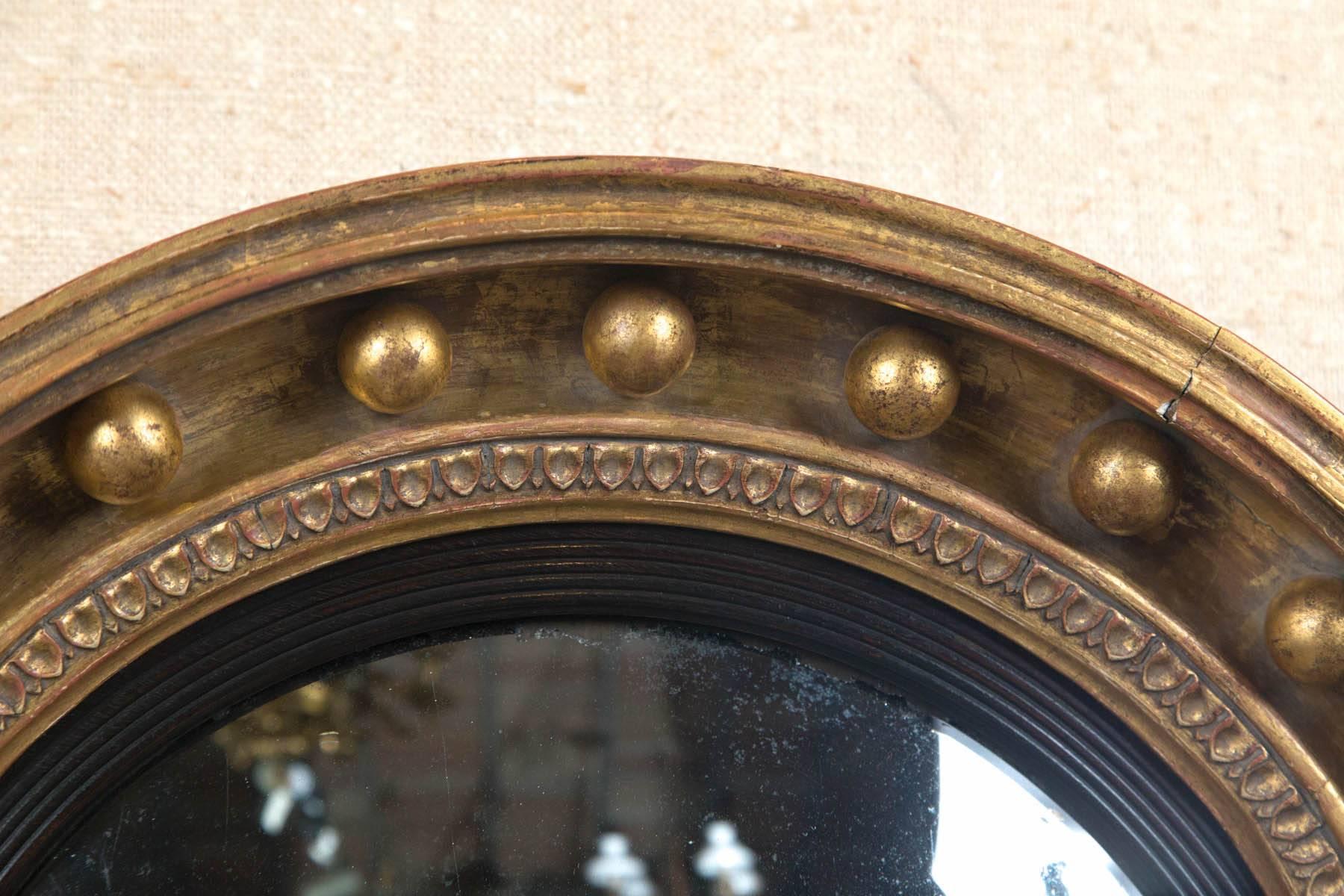 British Regency Convex Giltwood Mirror