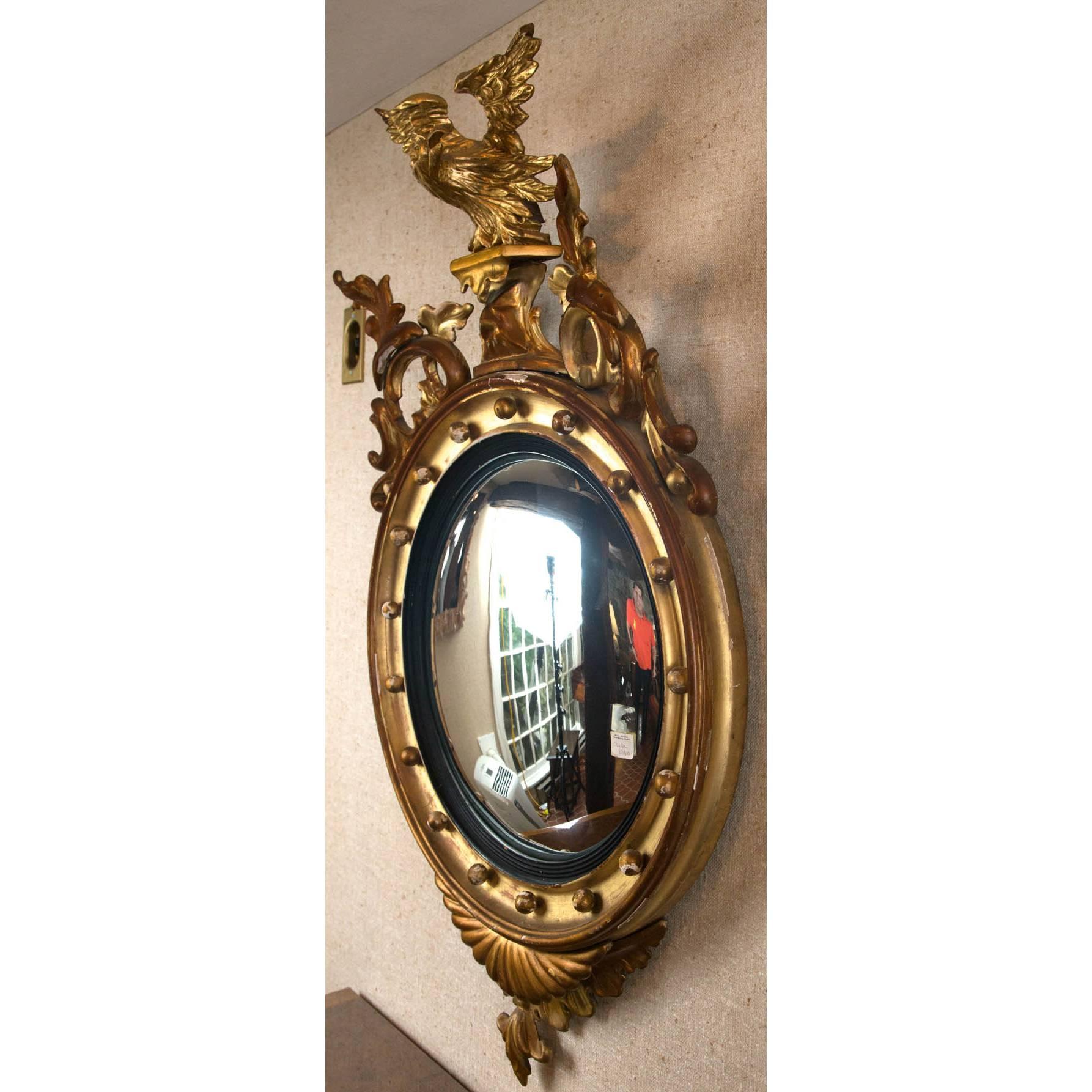 19th Century Regency Convex Giltwood Mirror