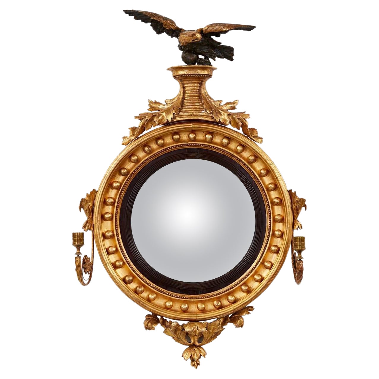 Espejo de madera dorada convexa Regency