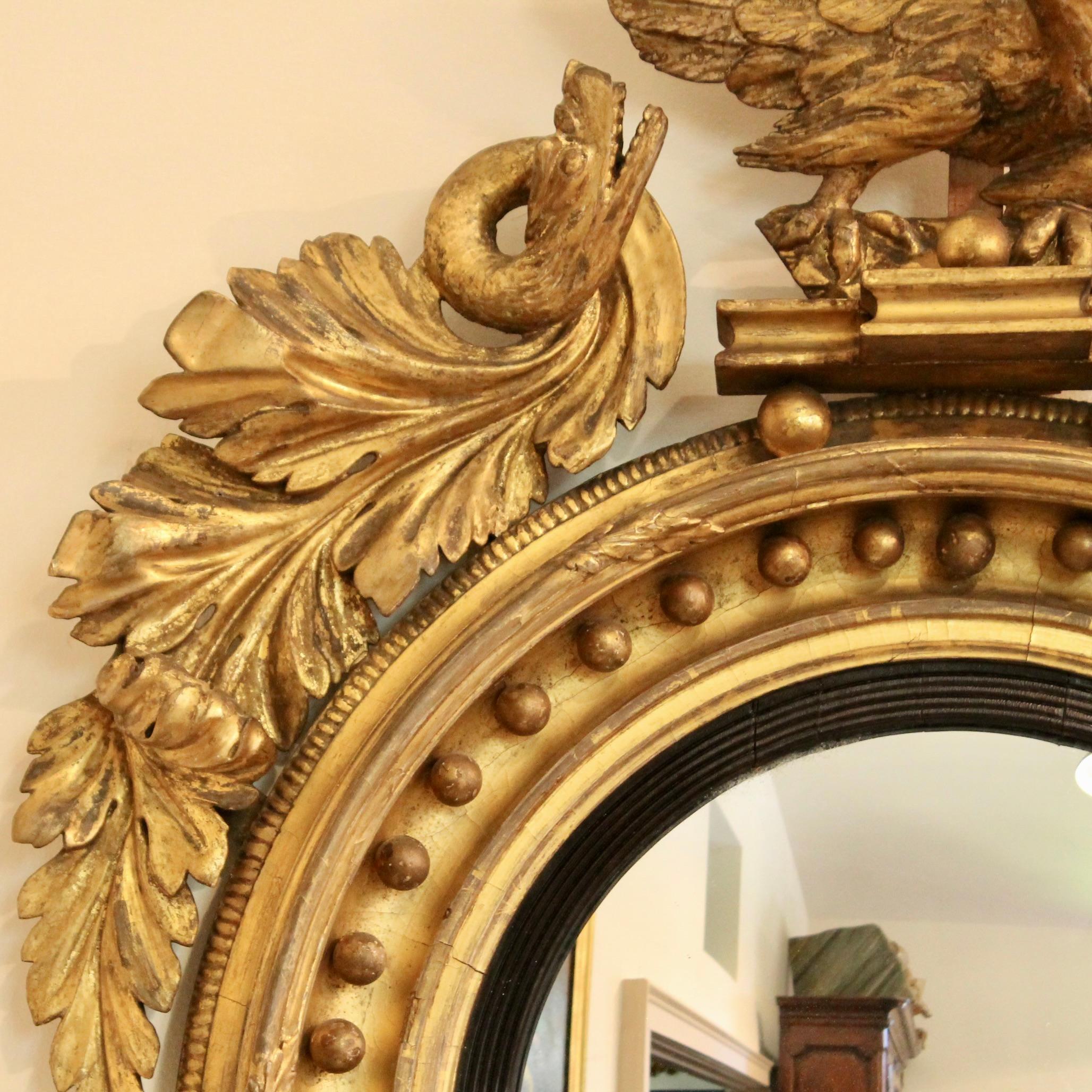 Regency Convex Giltwood Mirror With Eagle And Sea Serpents For Sale 2