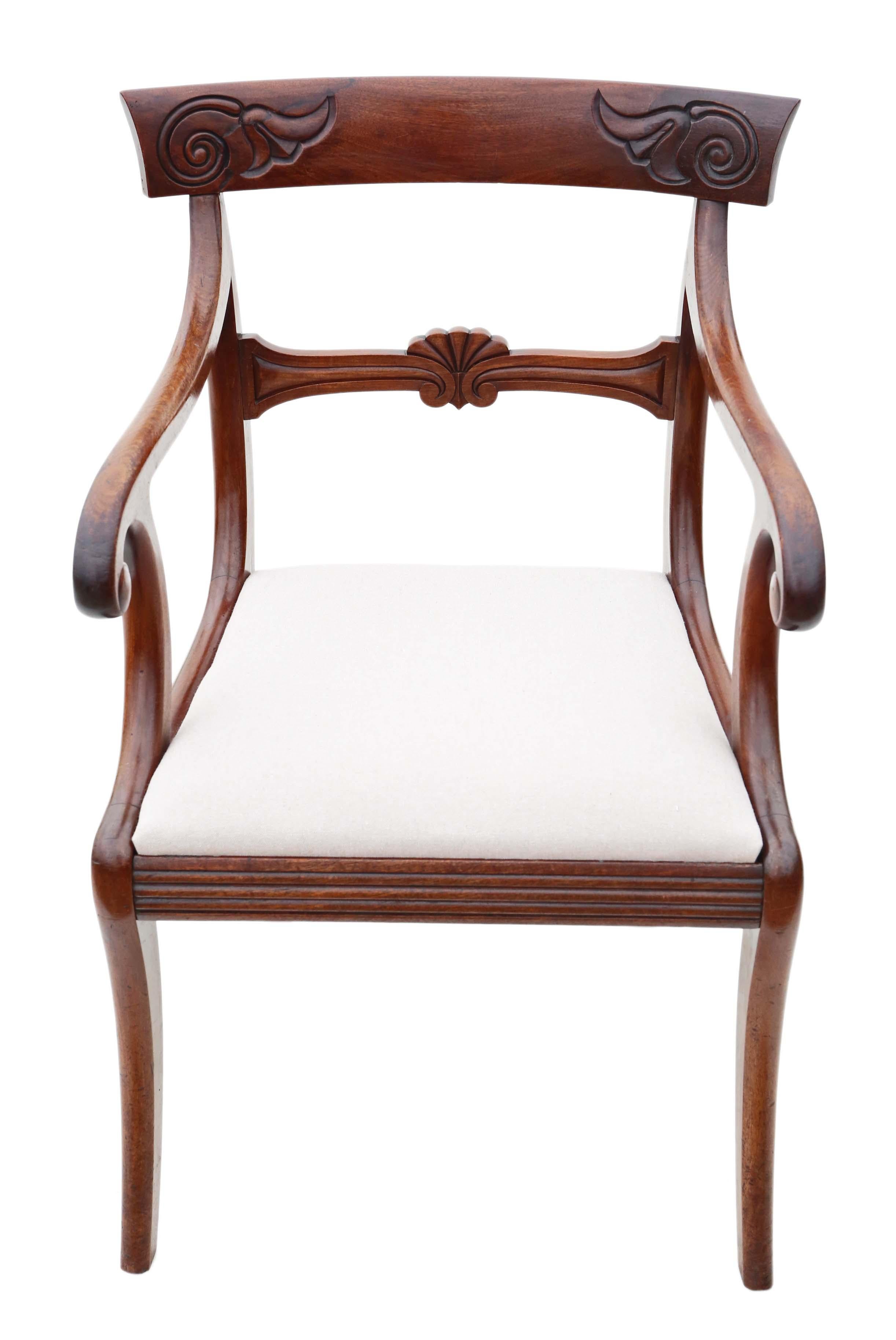 Esszimmerstühle aus kubanischem Mahagoni im Regency-Stil: 6er-Set (4+2), antike Qualität, um 1825 (Frühes 19. Jahrhundert) im Angebot