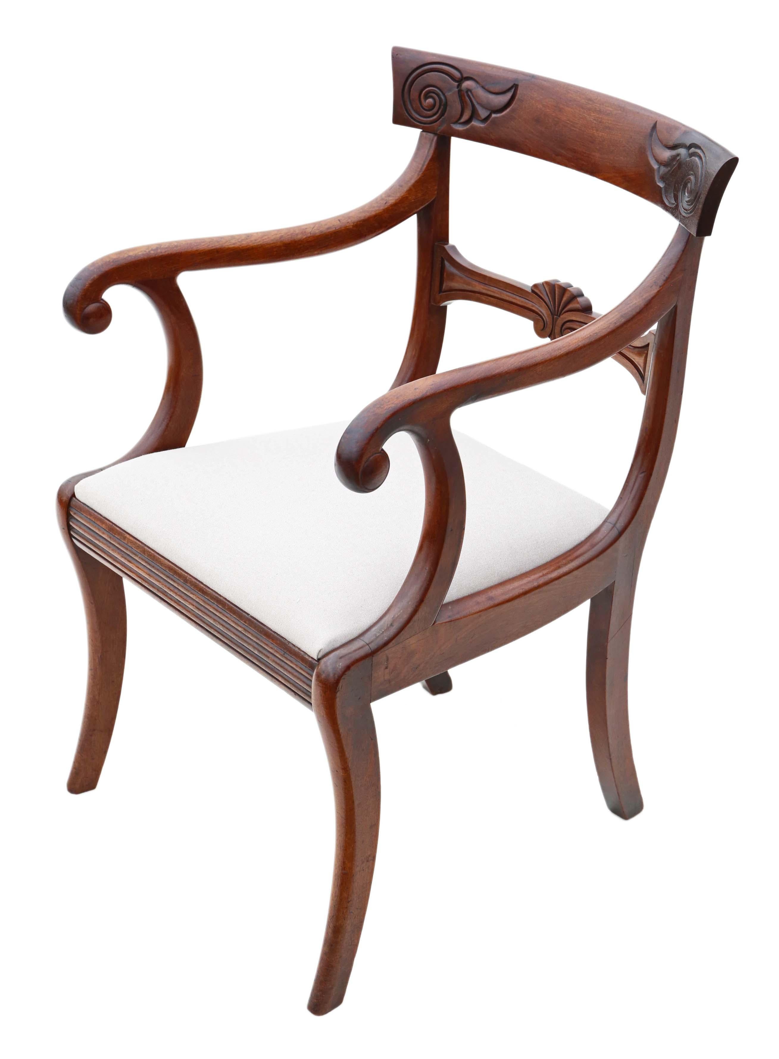 Esszimmerstühle aus kubanischem Mahagoni im Regency-Stil: 6er-Set (4+2), antike Qualität, um 1825 (Holz) im Angebot