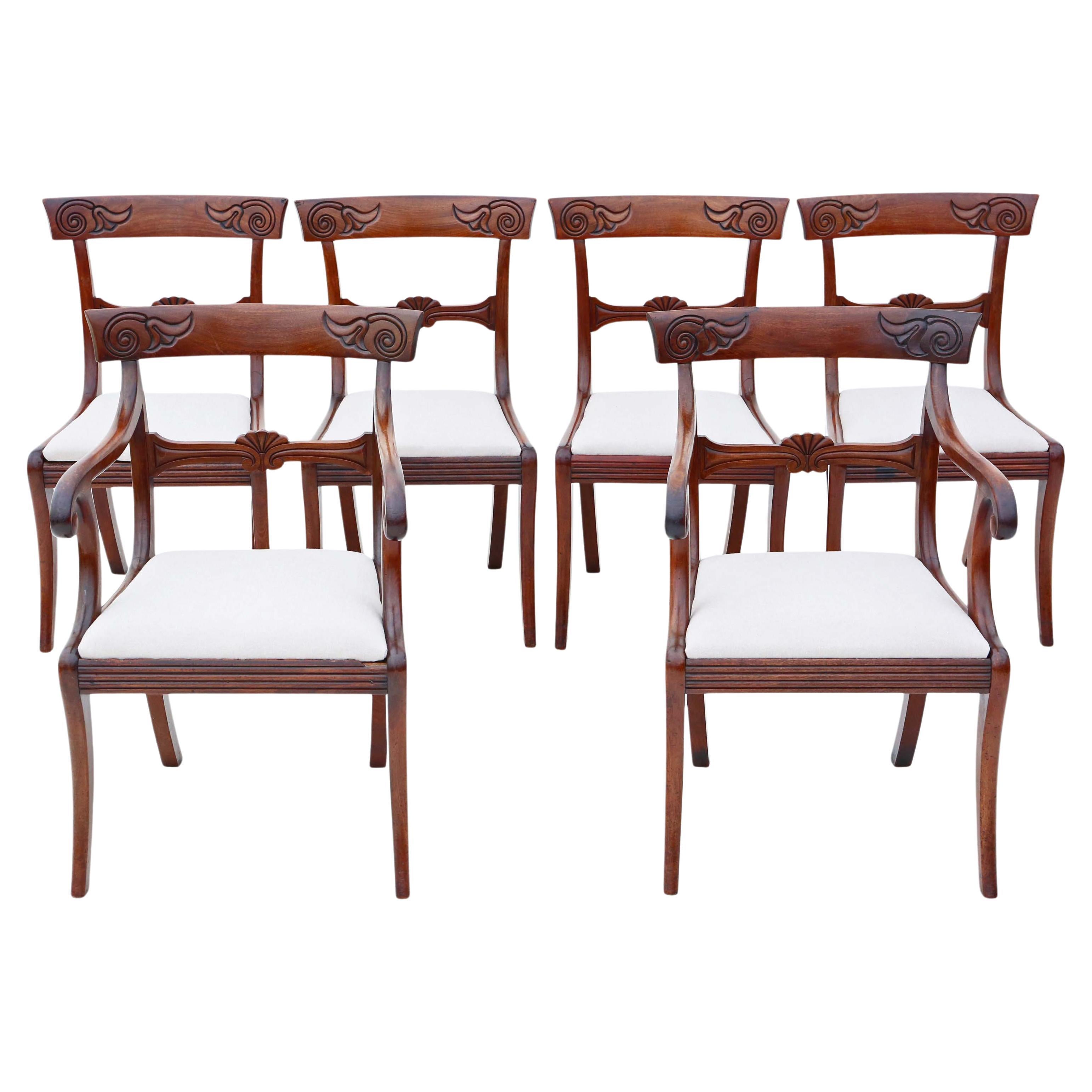 Chaises de salle à manger cubaines Regency : ensemble de 6 (4+2), qualité ancienne, C1825