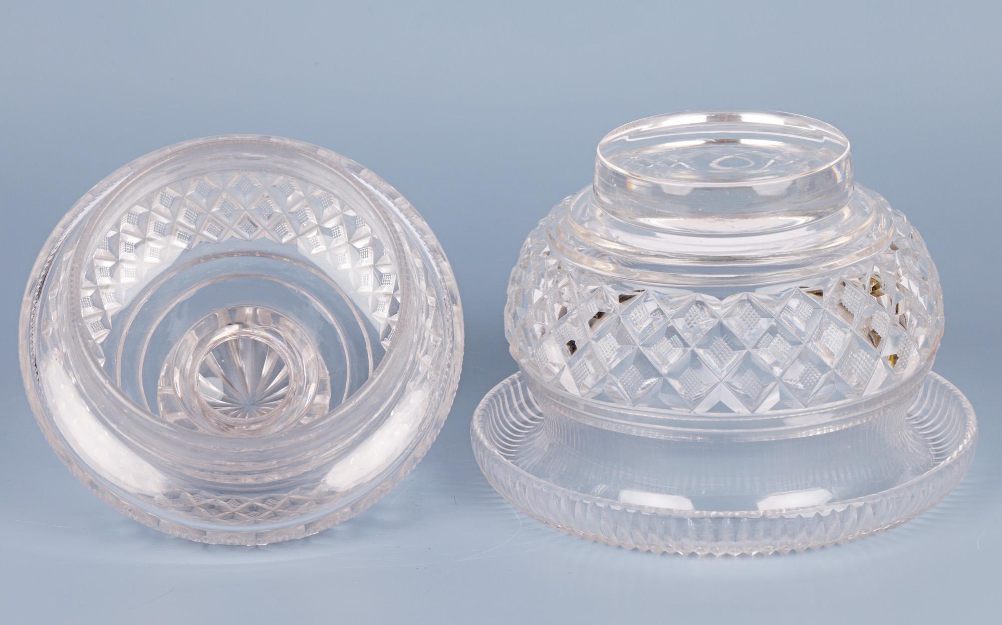 Regency Cut Glass Butter Dish and Stand For Sale 4