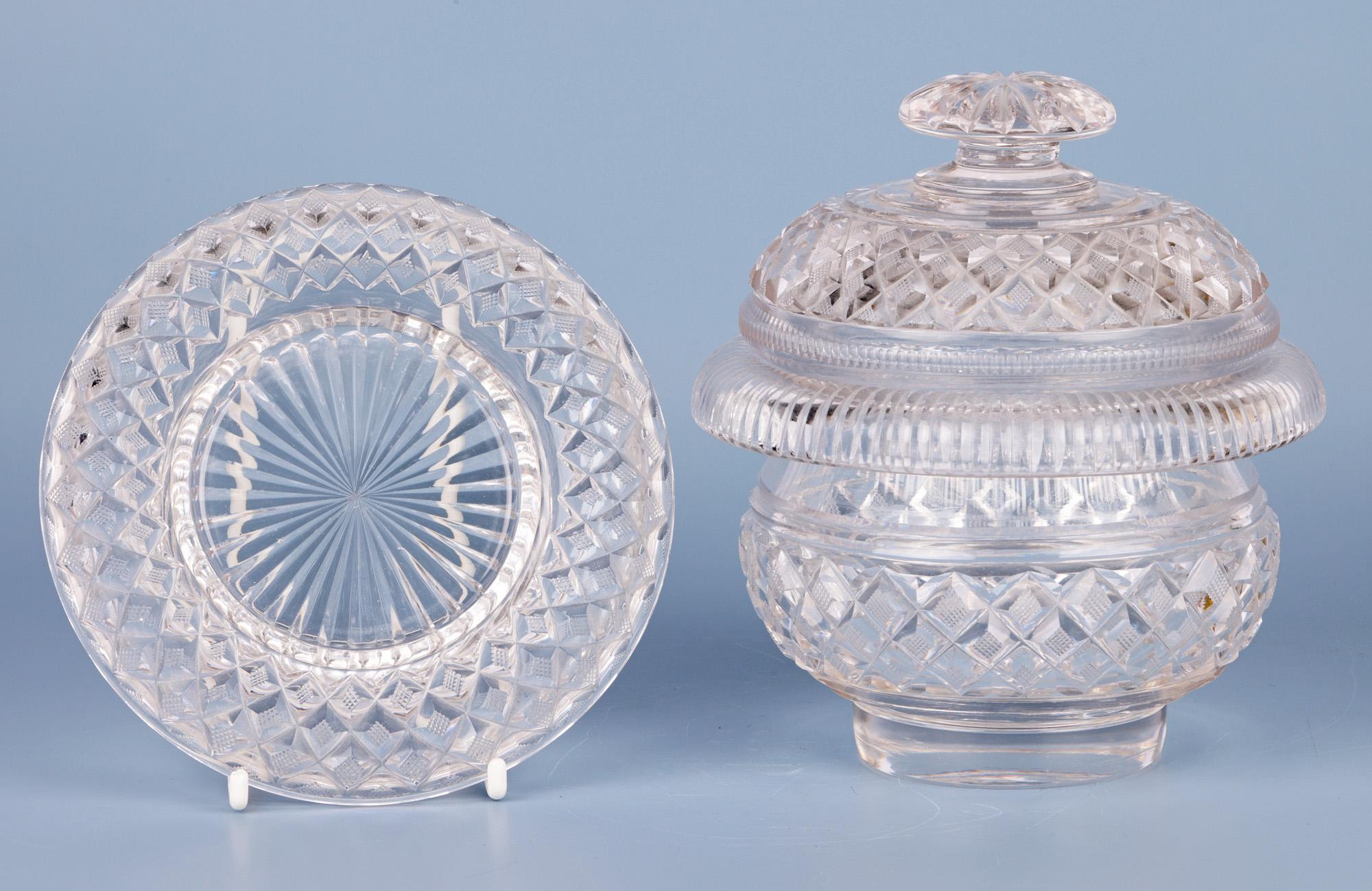 Regency Cut Glass Butter Dish and Stand In Good Condition For Sale In Bishop's Stortford, Hertfordshire