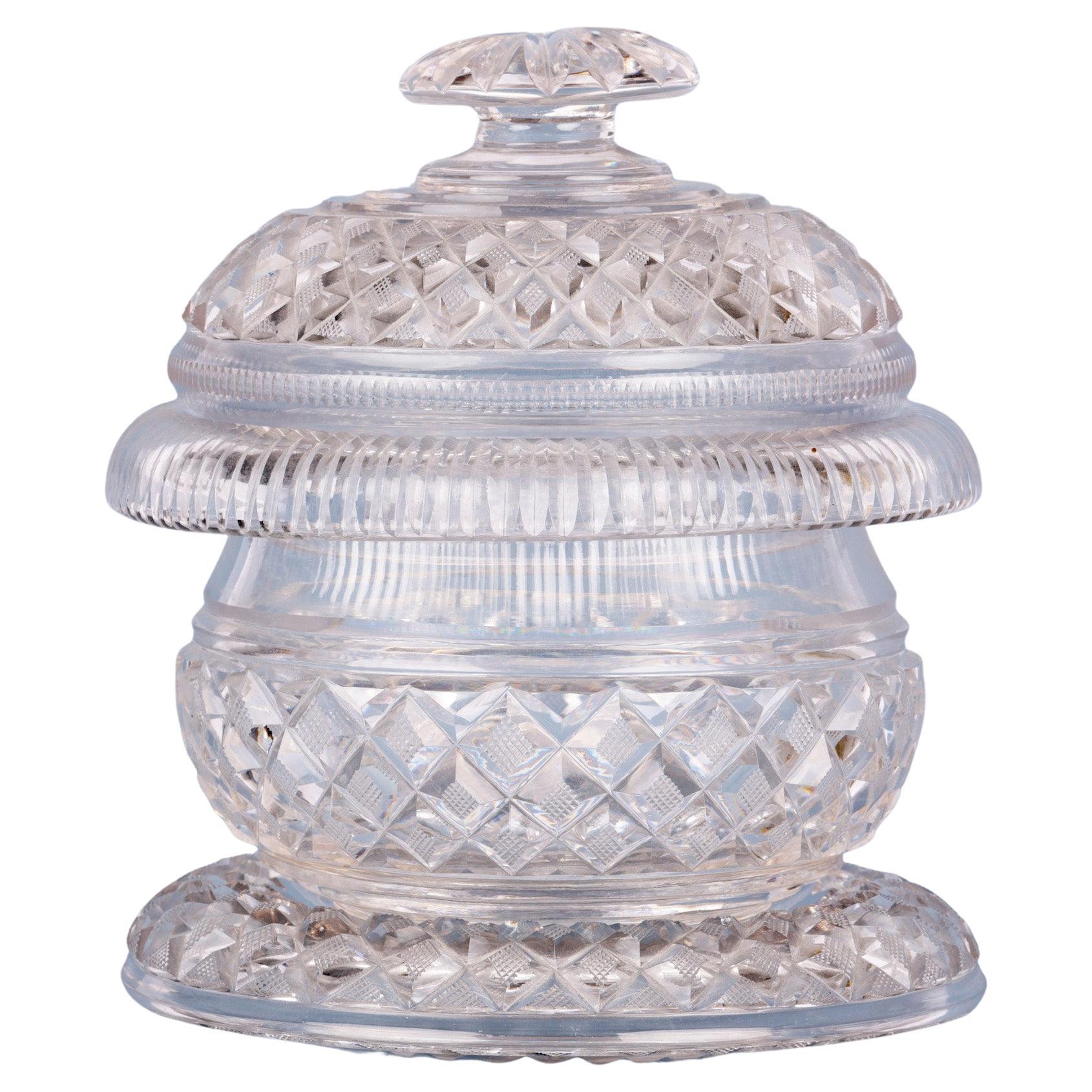 Regency Cut Glass Butter Dish and Stand For Sale