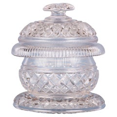 Regency Cut Glass Butter Dish and Stand