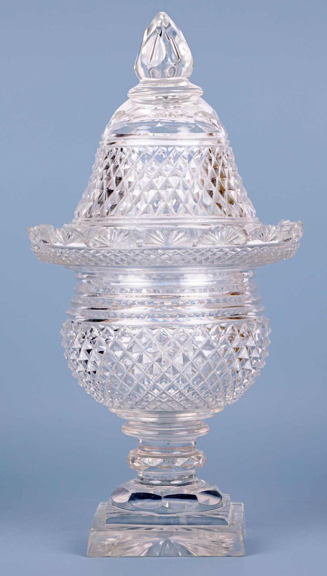 Regency Cut Glass Lidded Pedestal Jar For Sale 4