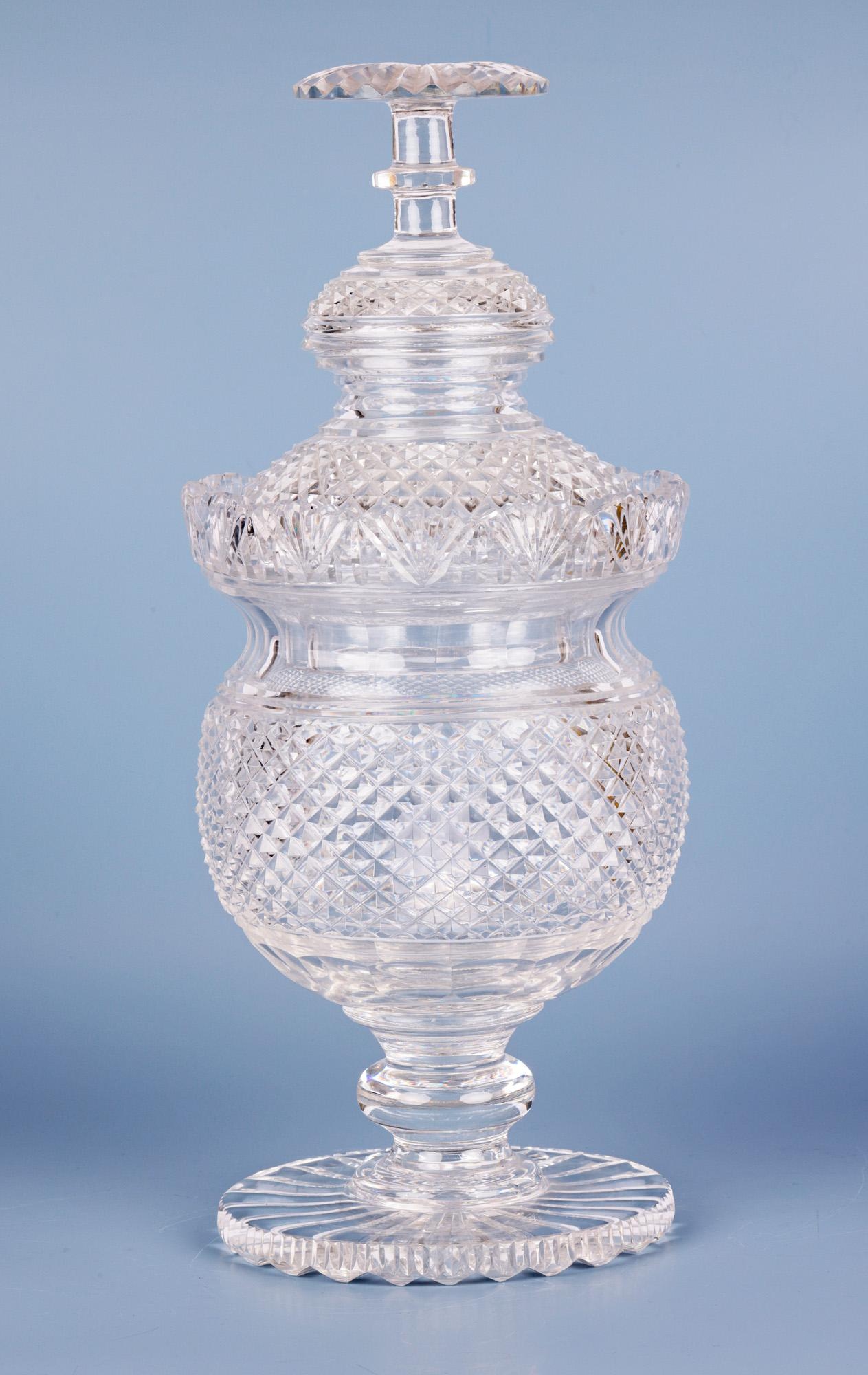 Regency Cut Glass Lidded Pedestal Jar For Sale 9