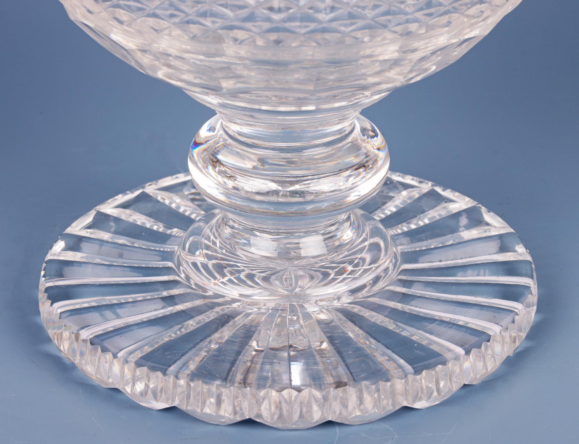English Regency Cut Glass Lidded Pedestal Jar For Sale