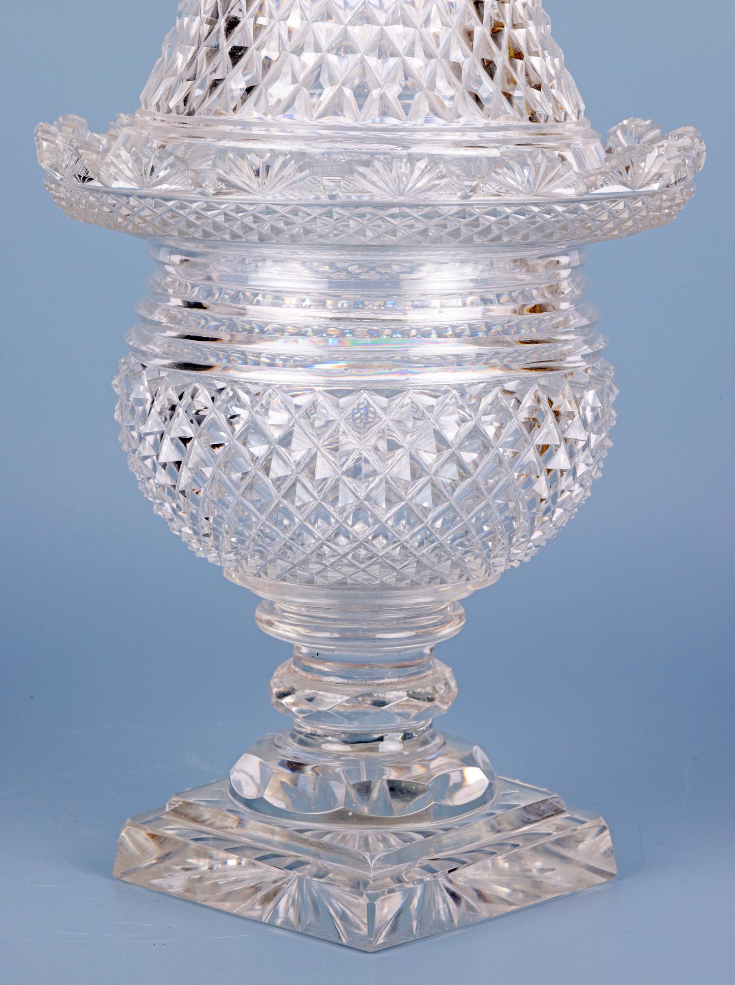 English Regency Cut Glass Lidded Pedestal Jar For Sale