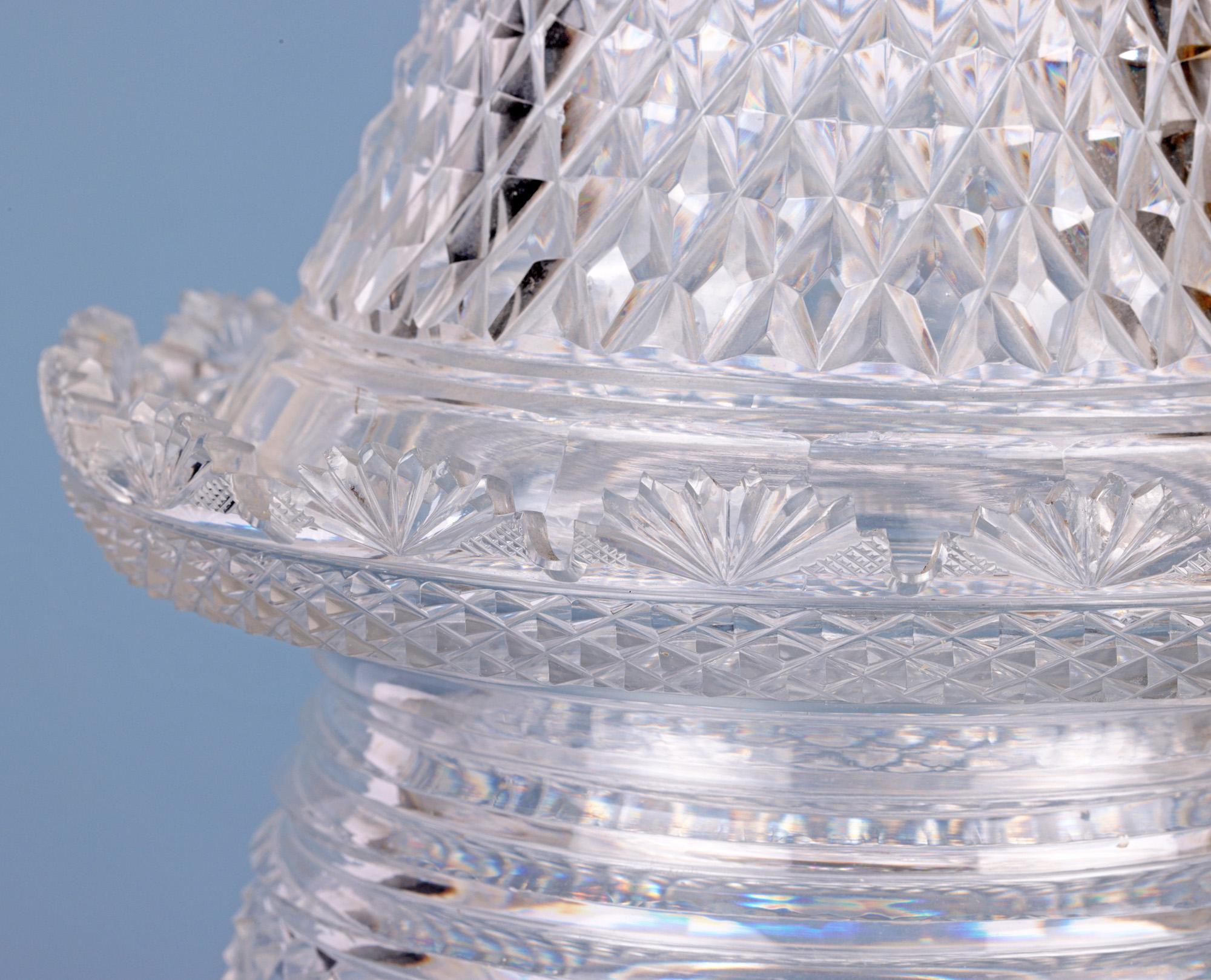 Hand-Crafted Regency Cut Glass Lidded Pedestal Jar For Sale