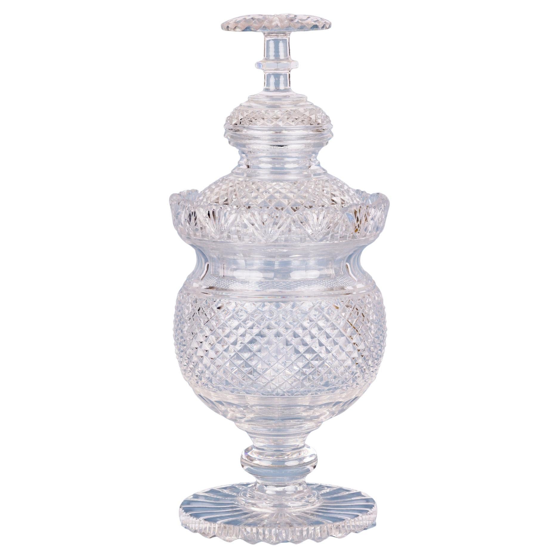 Regency Cut Glass Lidded Pedestal Jar