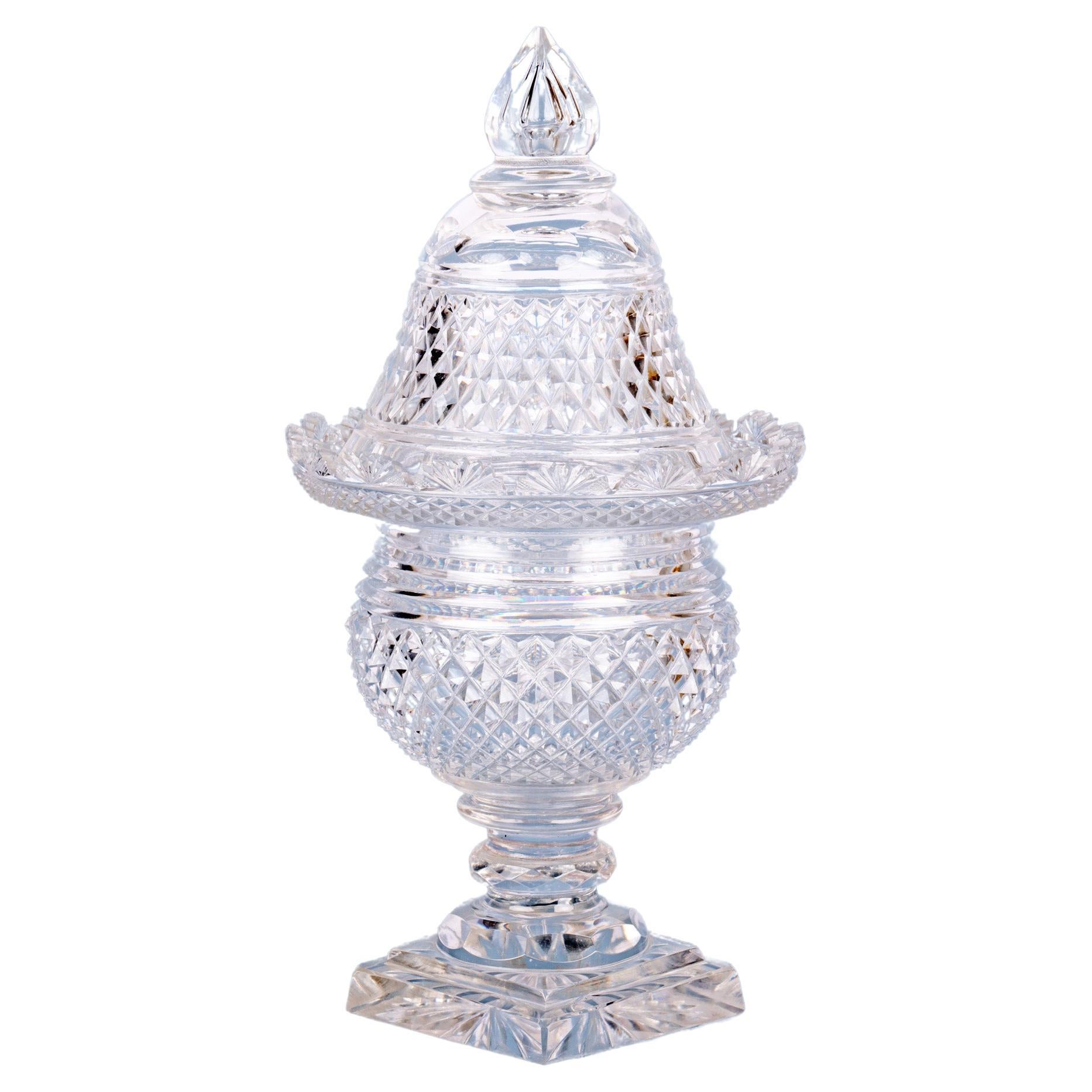 Regency Cut Glass Lidded Pedestal Jar For Sale