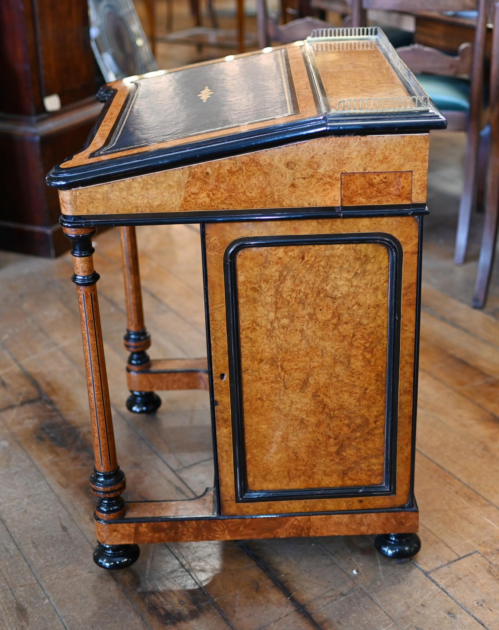 Regency Davenport Desk Burr Walnut Ebonized For Sale 6