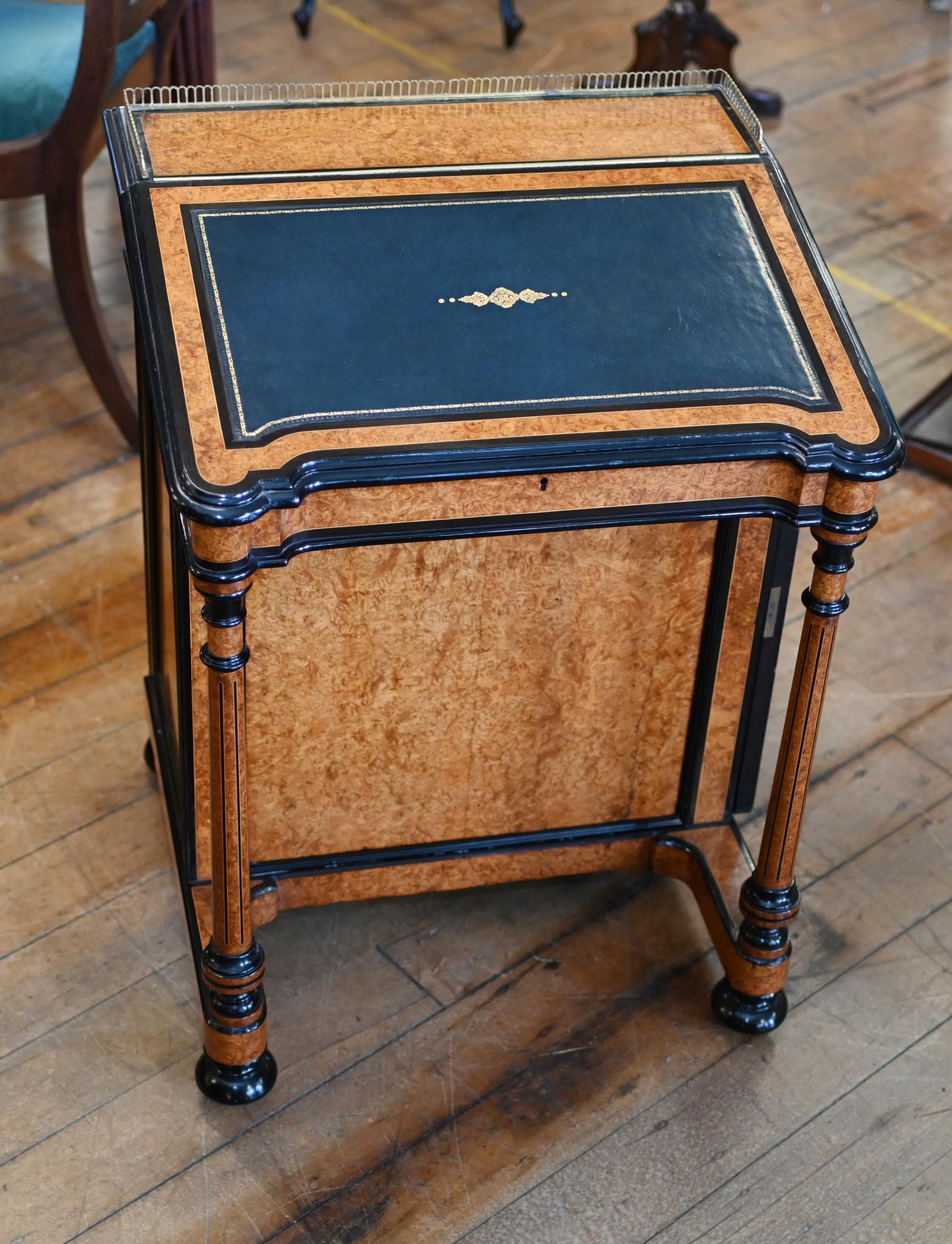 Regency Davenport Desk Burr Walnut Ebonized For Sale 8