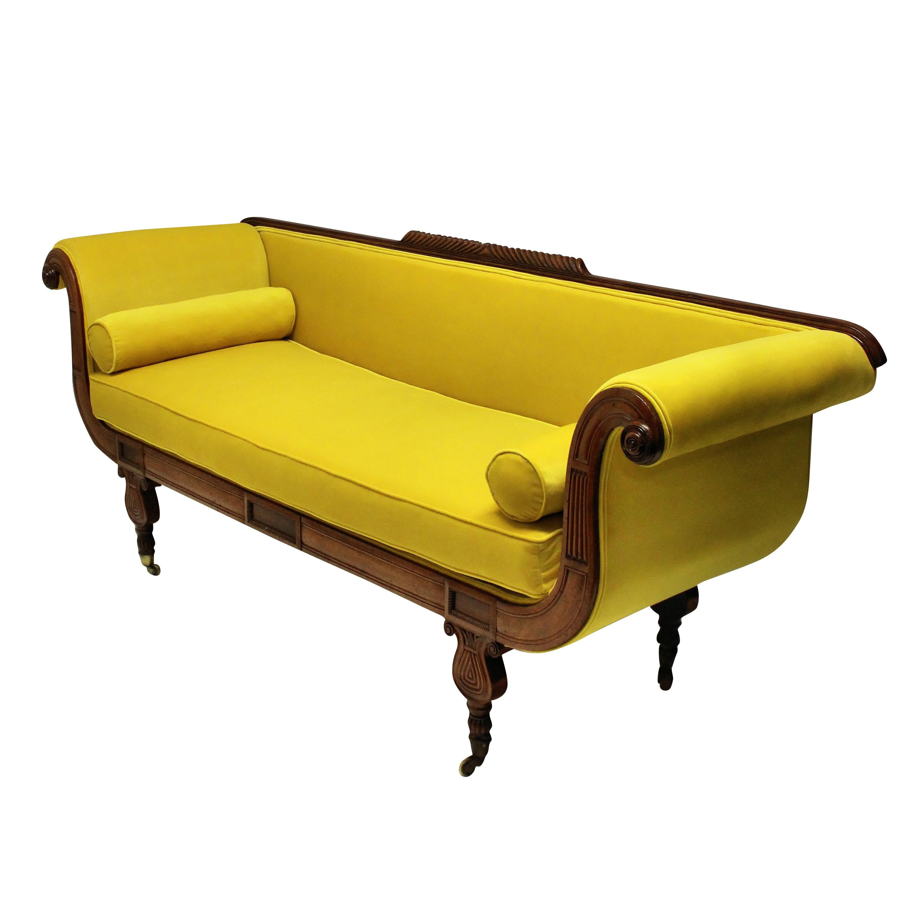 Early 19th Century Regency Daybed in Chartreuse Velvet