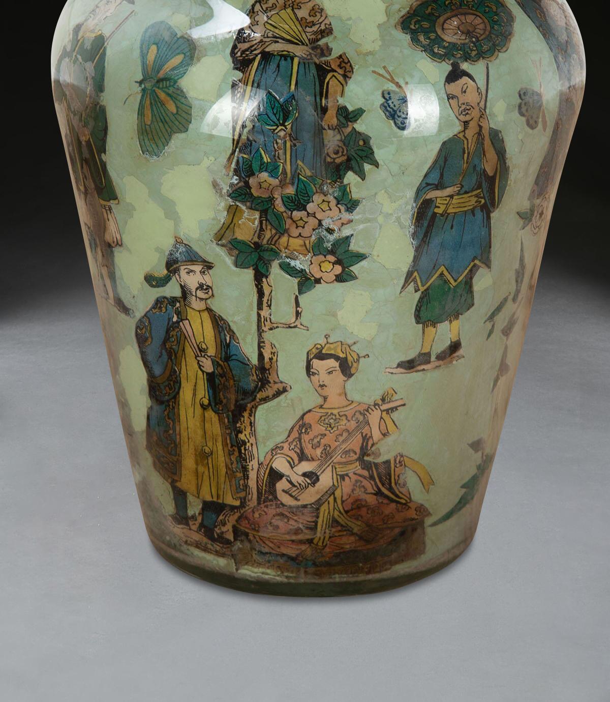 Peint Vase Decalcomania Regency en vente