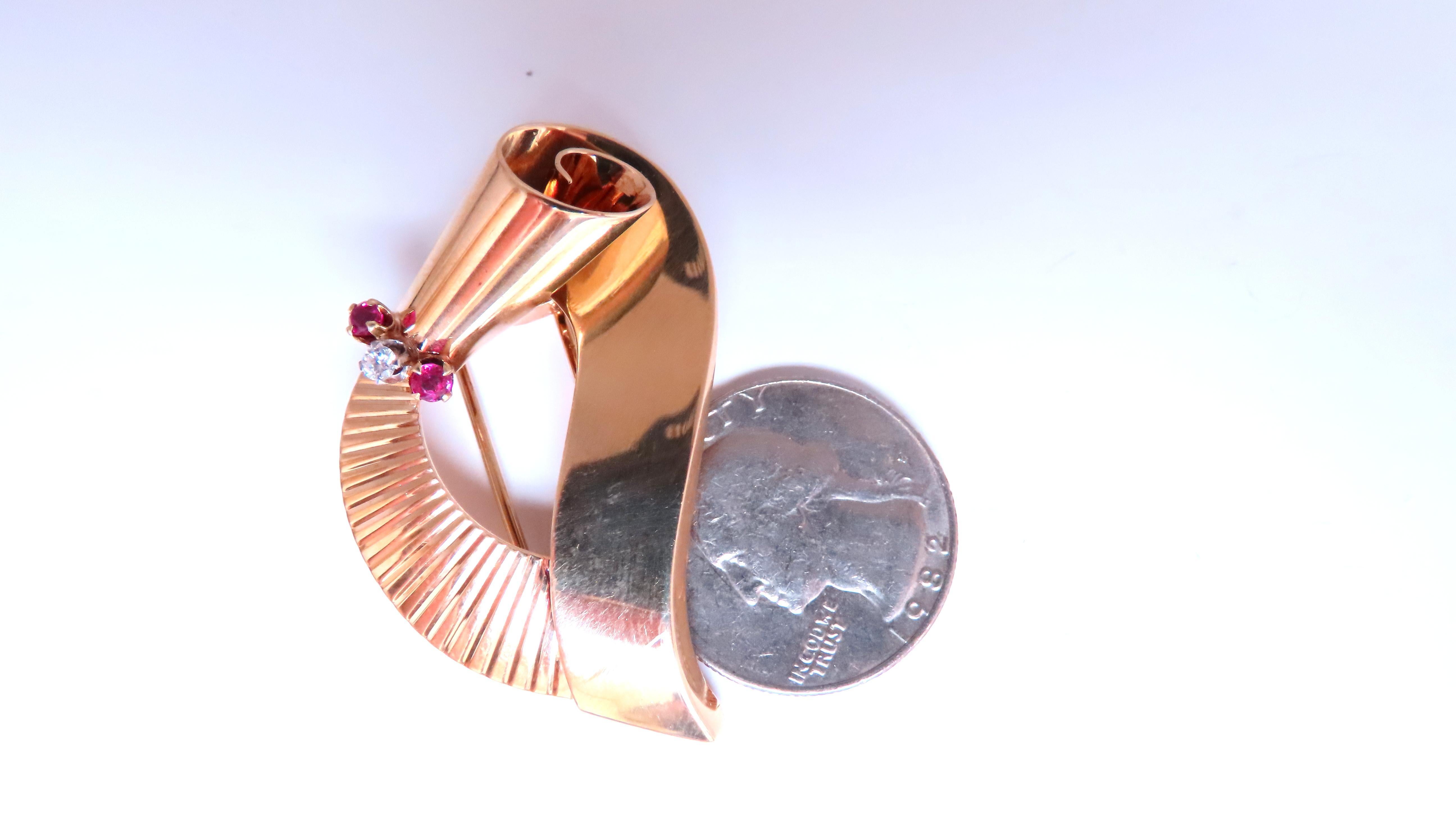 Regency Deco Rubin-Diamant-Wirbel-Brosche Pin 14kt 12533 im Zustand „Neu“ im Angebot in New York, NY