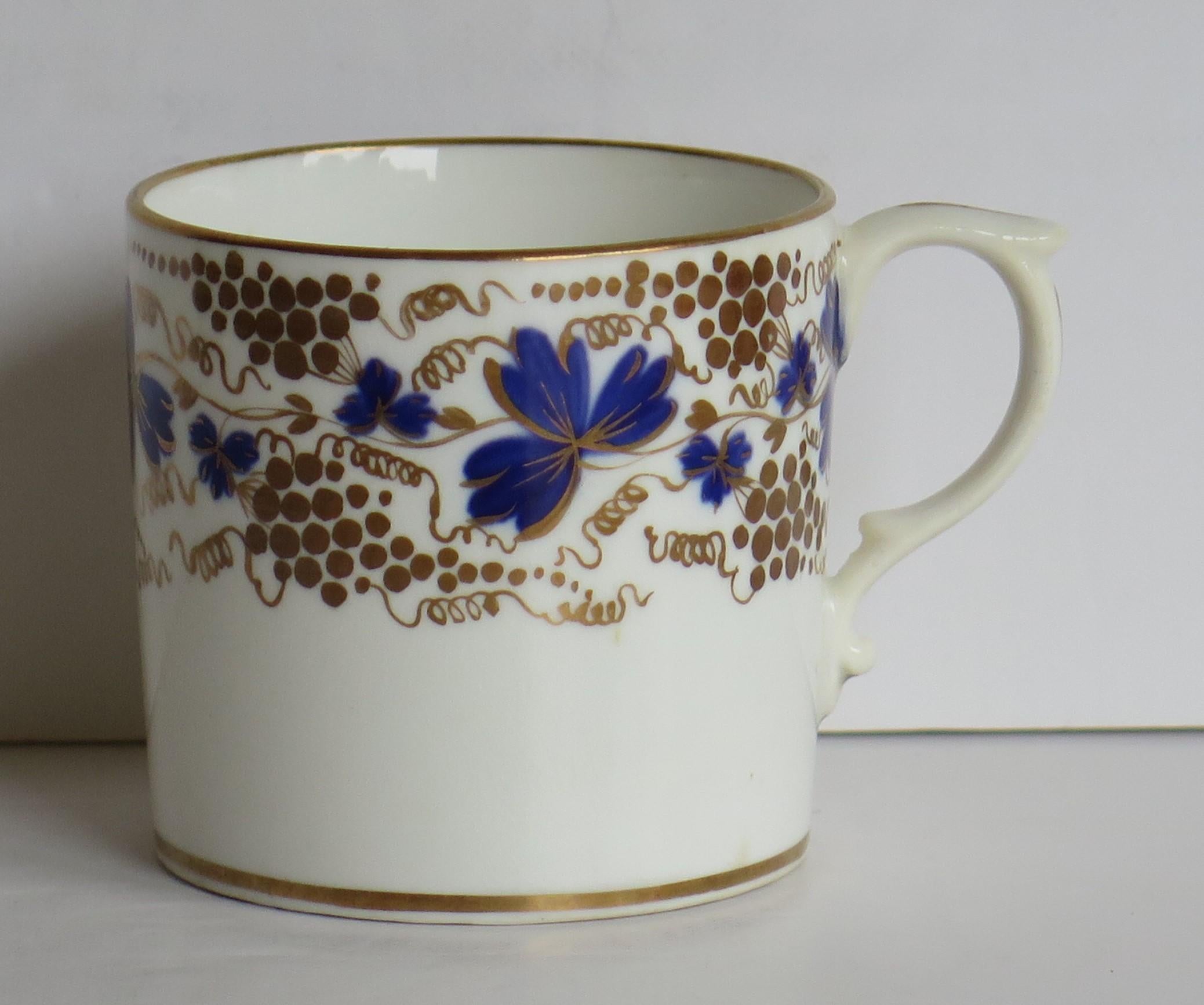 This is a finely hand painted porcelain coffee can made by the Derby factory, England, in the Georgian Regency period of the 19th century, circa 1825
 
Straight sided coffee cans were only originally made for about the first 25 years of the 19th