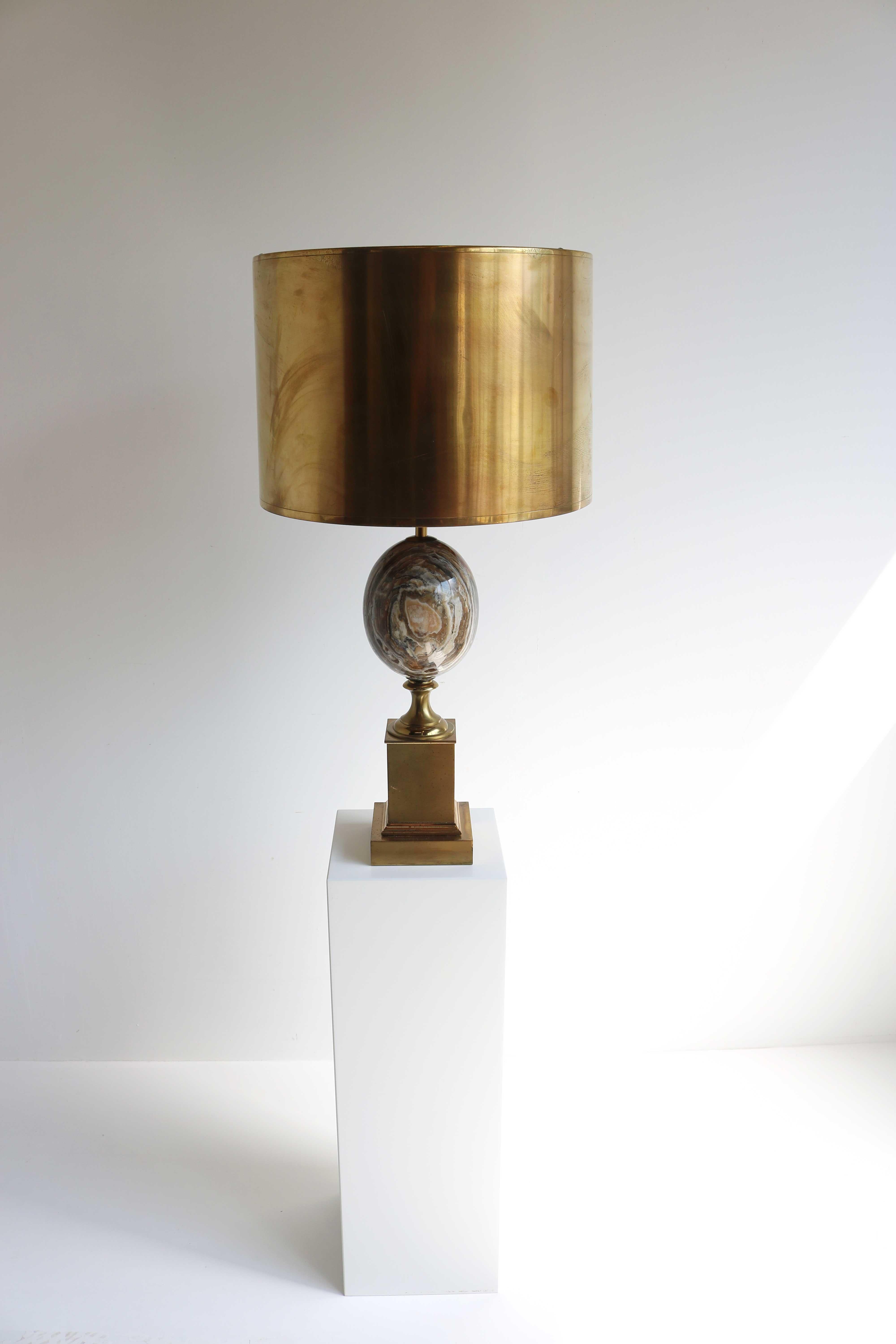 Regency Design Marble Egg Table Lamp Signed by Maison Charles, France 1960 Brass 2