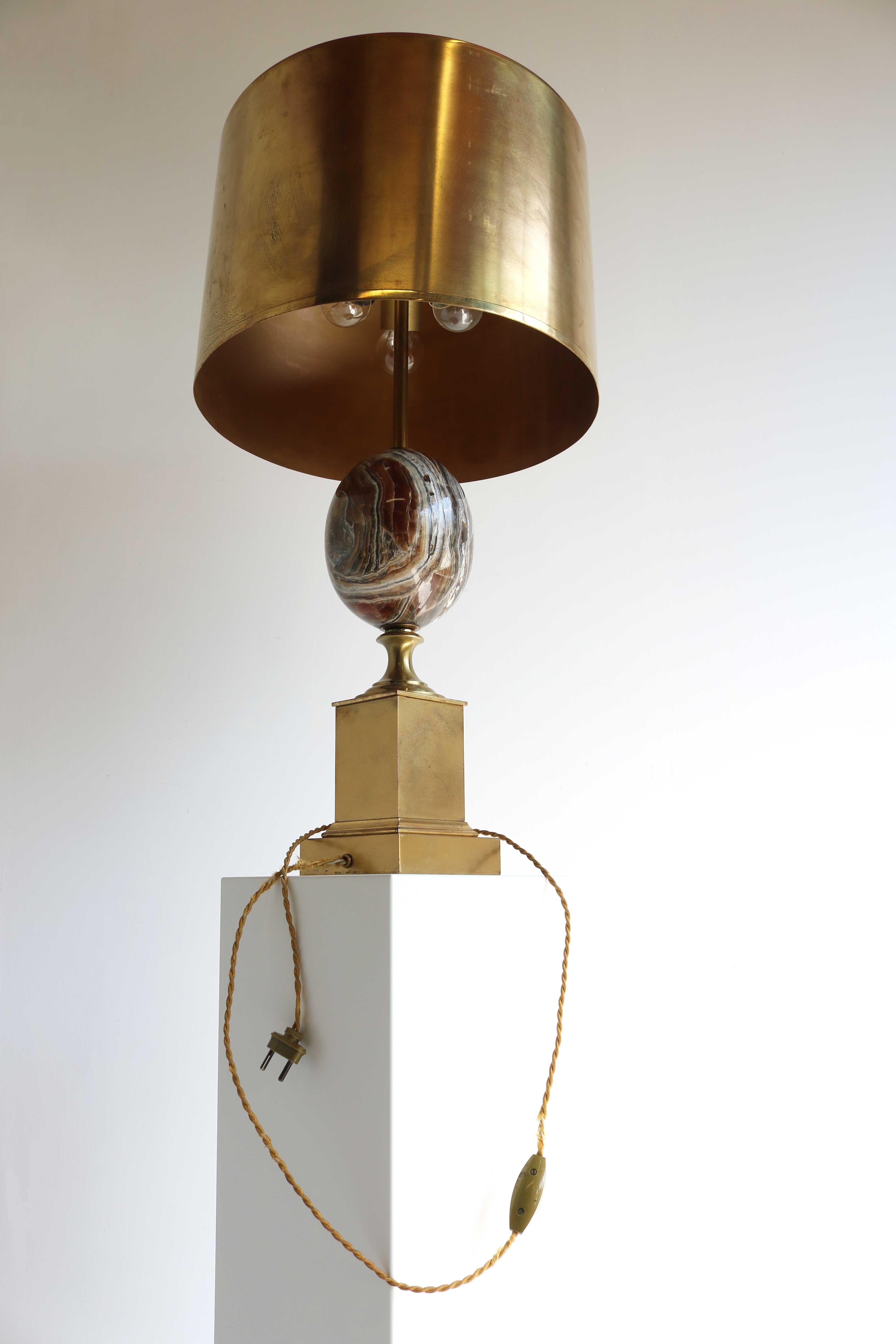 Regency Design Marble Egg Table Lamp Signed by Maison Charles, France 1960 Brass 4
