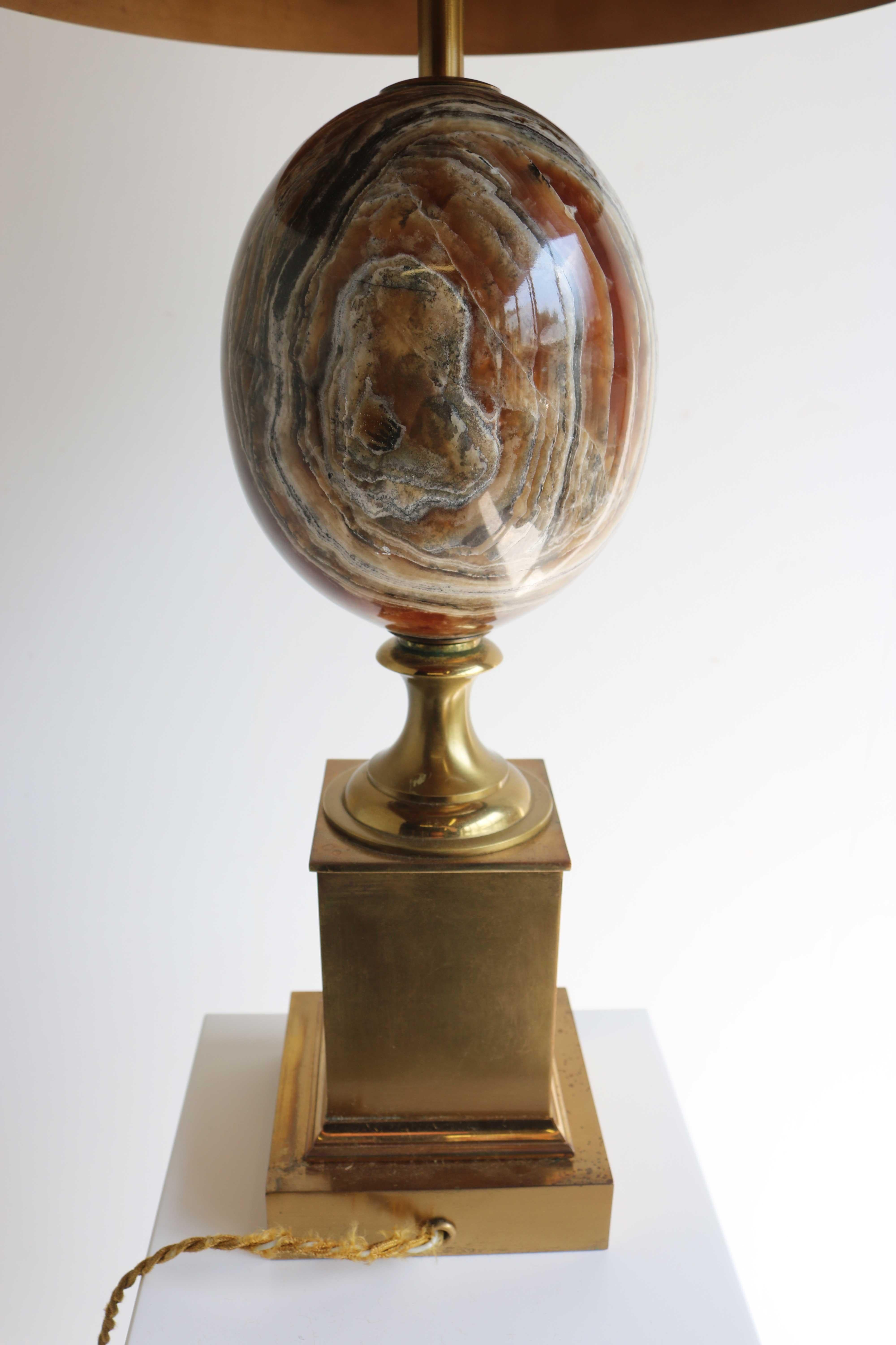 Regency Design Marble Egg Table Lamp Signed by Maison Charles, France 1960 Brass 5