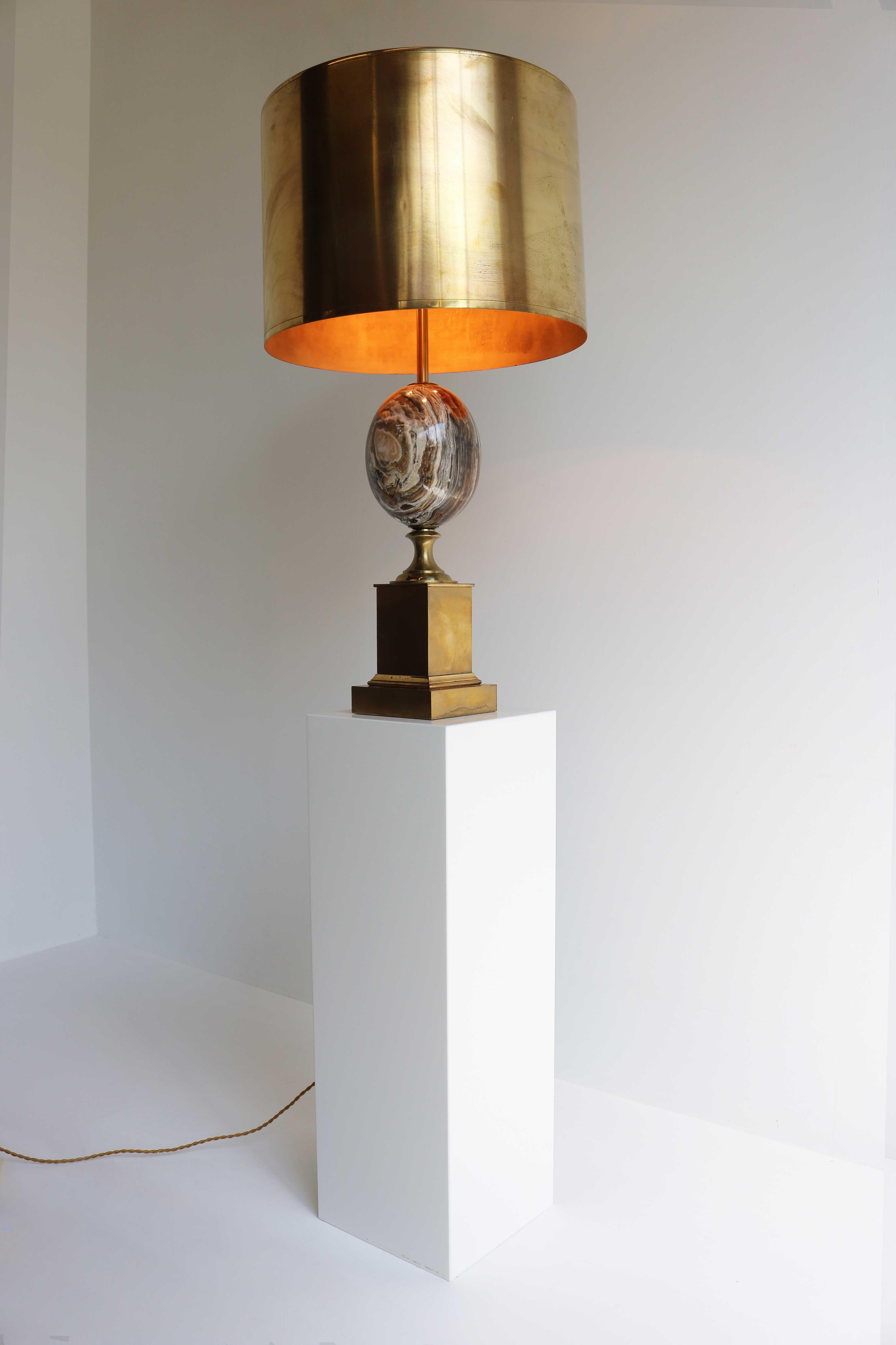 Regency Design Marble Egg Table Lamp Signed by Maison Charles, France 1960 Brass 7