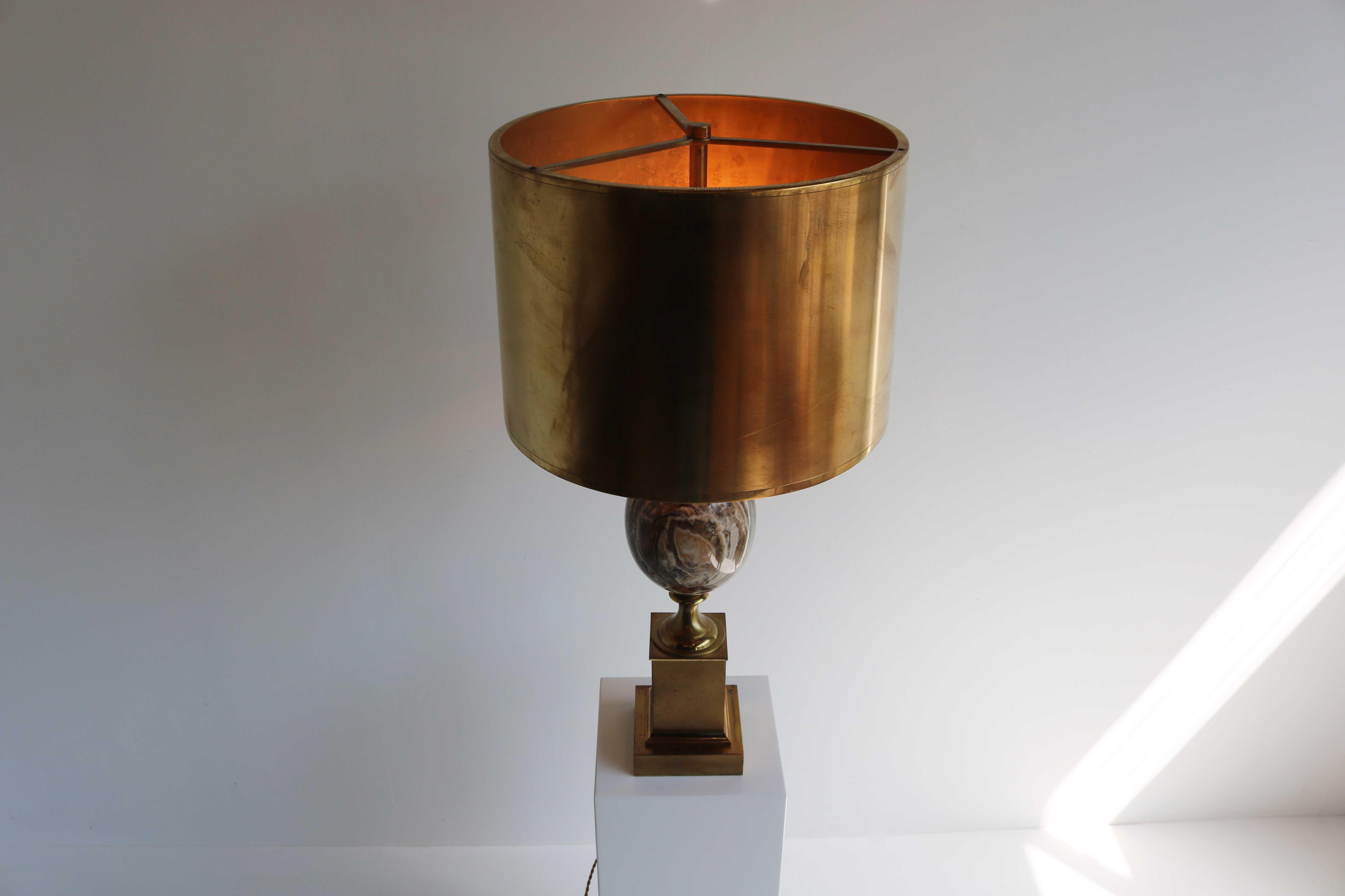Regency Design Marble Egg Table Lamp Signed by Maison Charles, France 1960 Brass 8