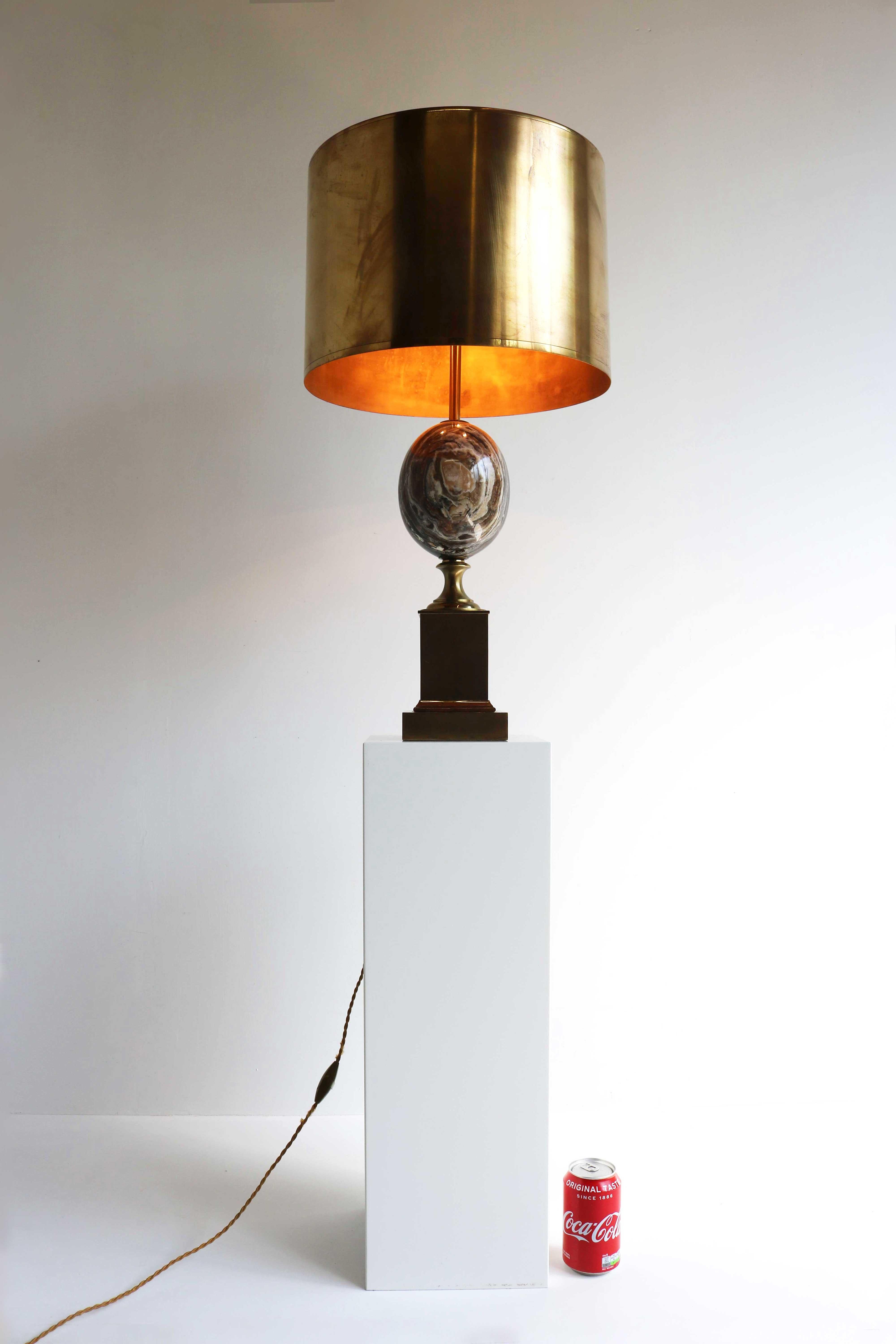 Regency Design Marble Egg Table Lamp Signed by Maison Charles, France 1960 Brass 9