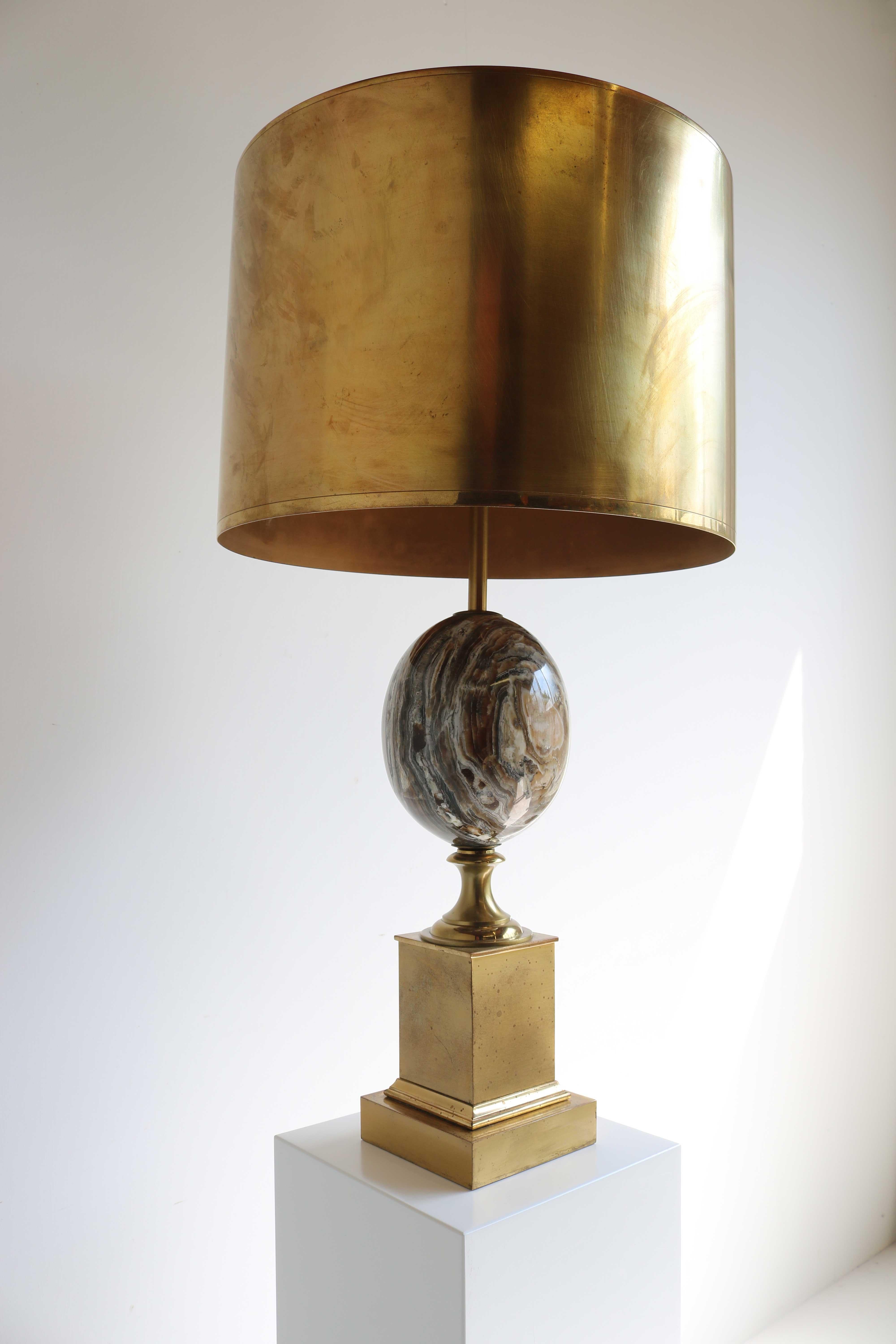 French Regency Design Marble Egg Table Lamp Signed by Maison Charles, France 1960 Brass