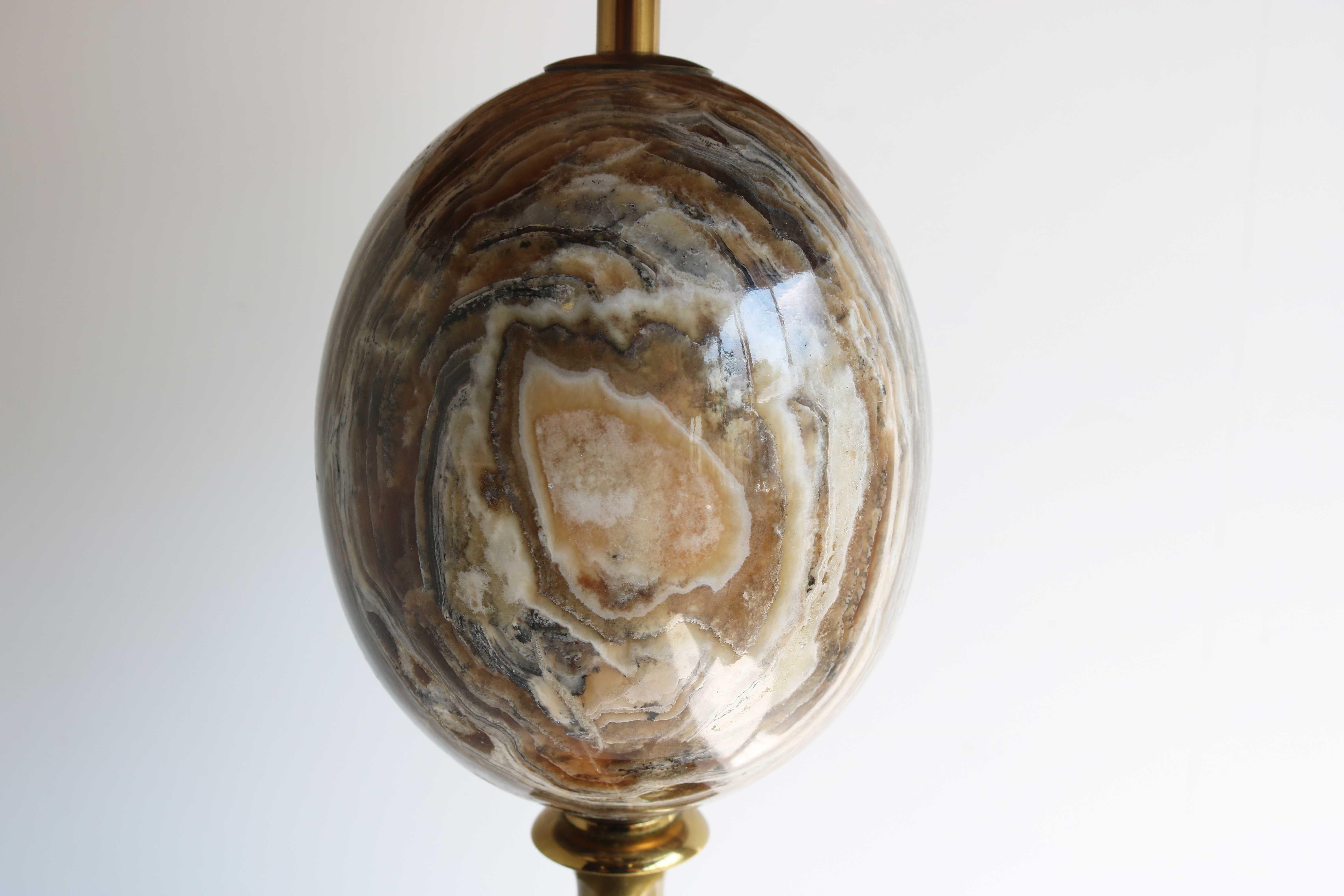 Hand-Crafted Regency Design Marble Egg Table Lamp Signed by Maison Charles, France 1960 Brass