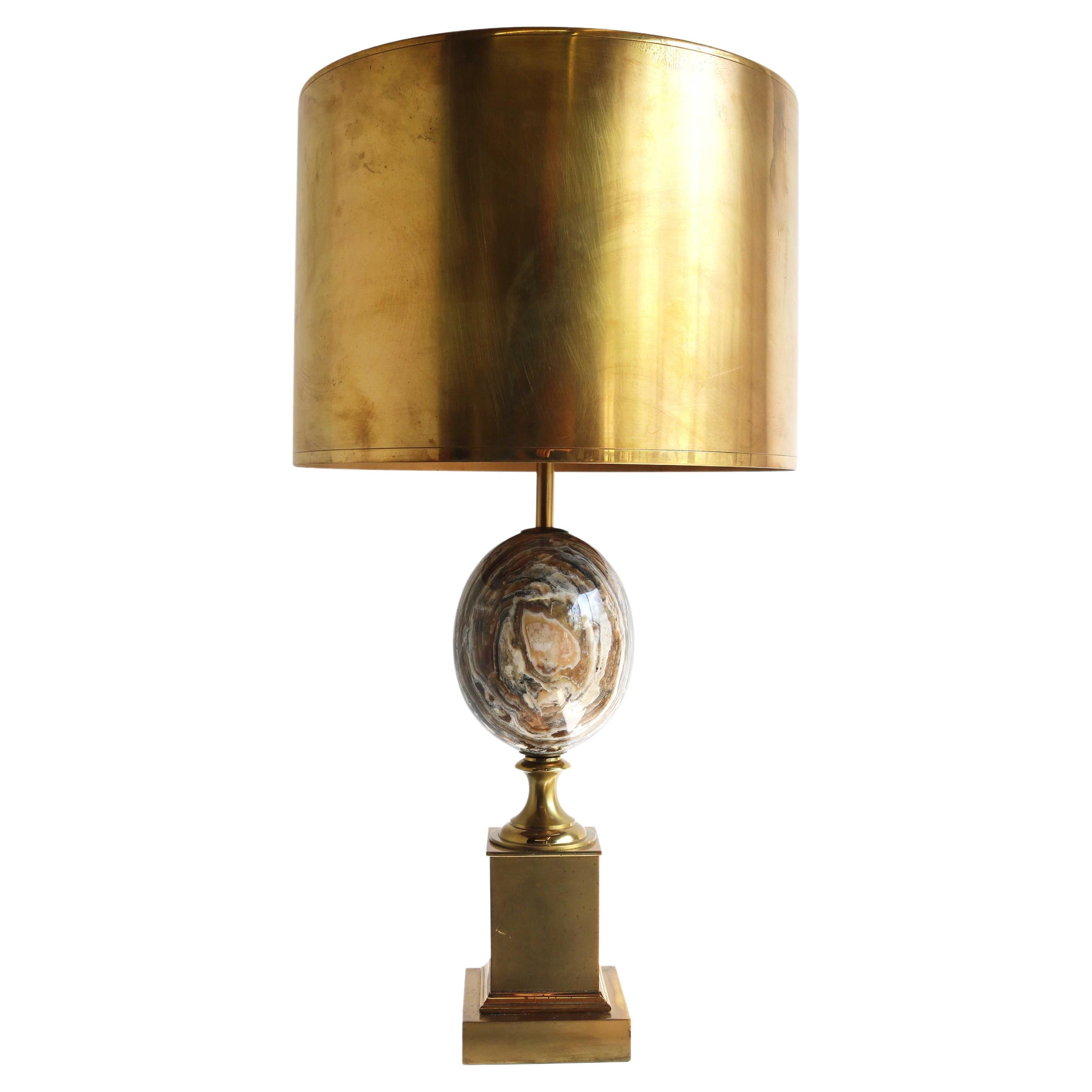 Regency Design Marble Egg Table Lamp Signed by Maison Charles, France 1960 Brass