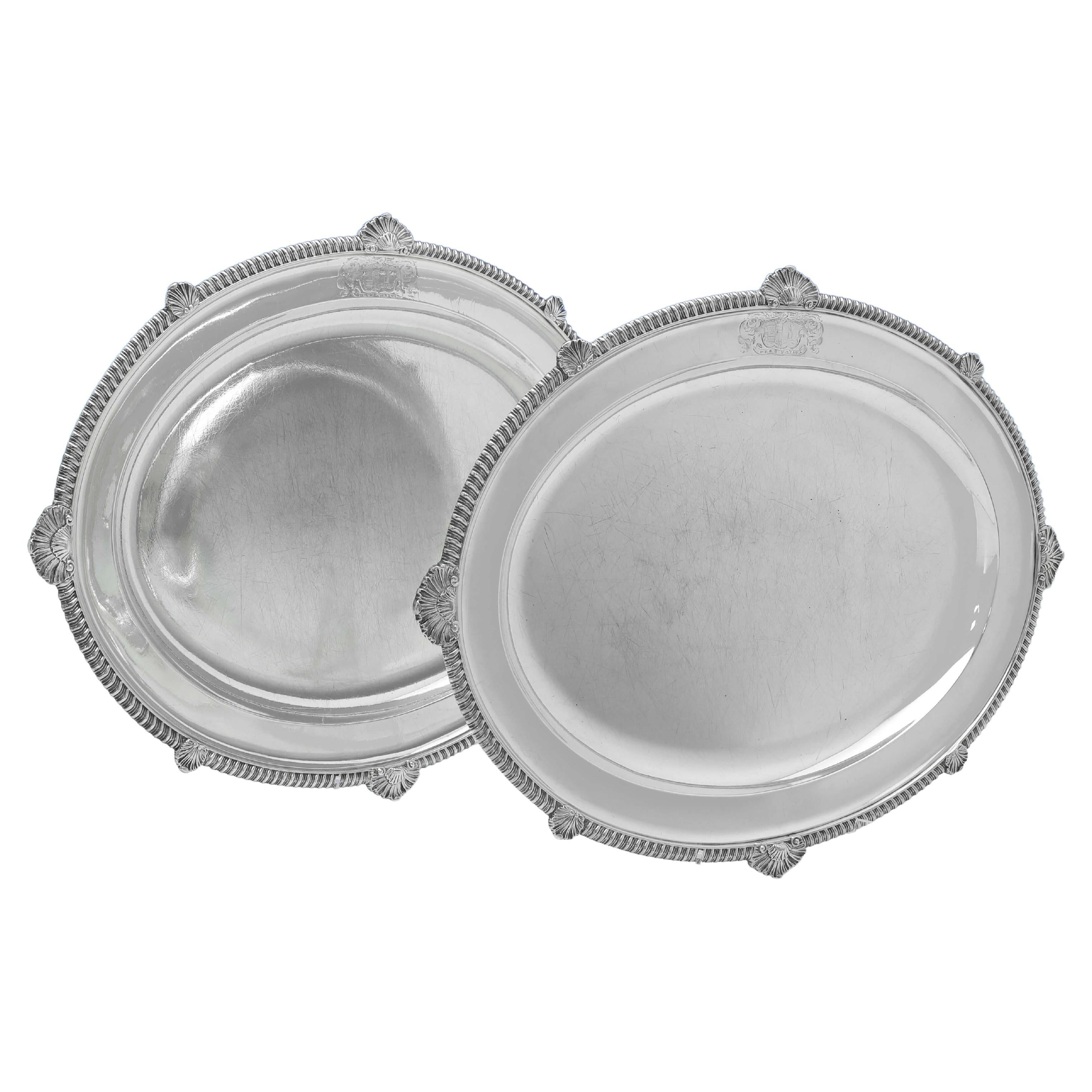 Regency Design Pair of Antique Sterling Silver Meat Dishes, London 1822