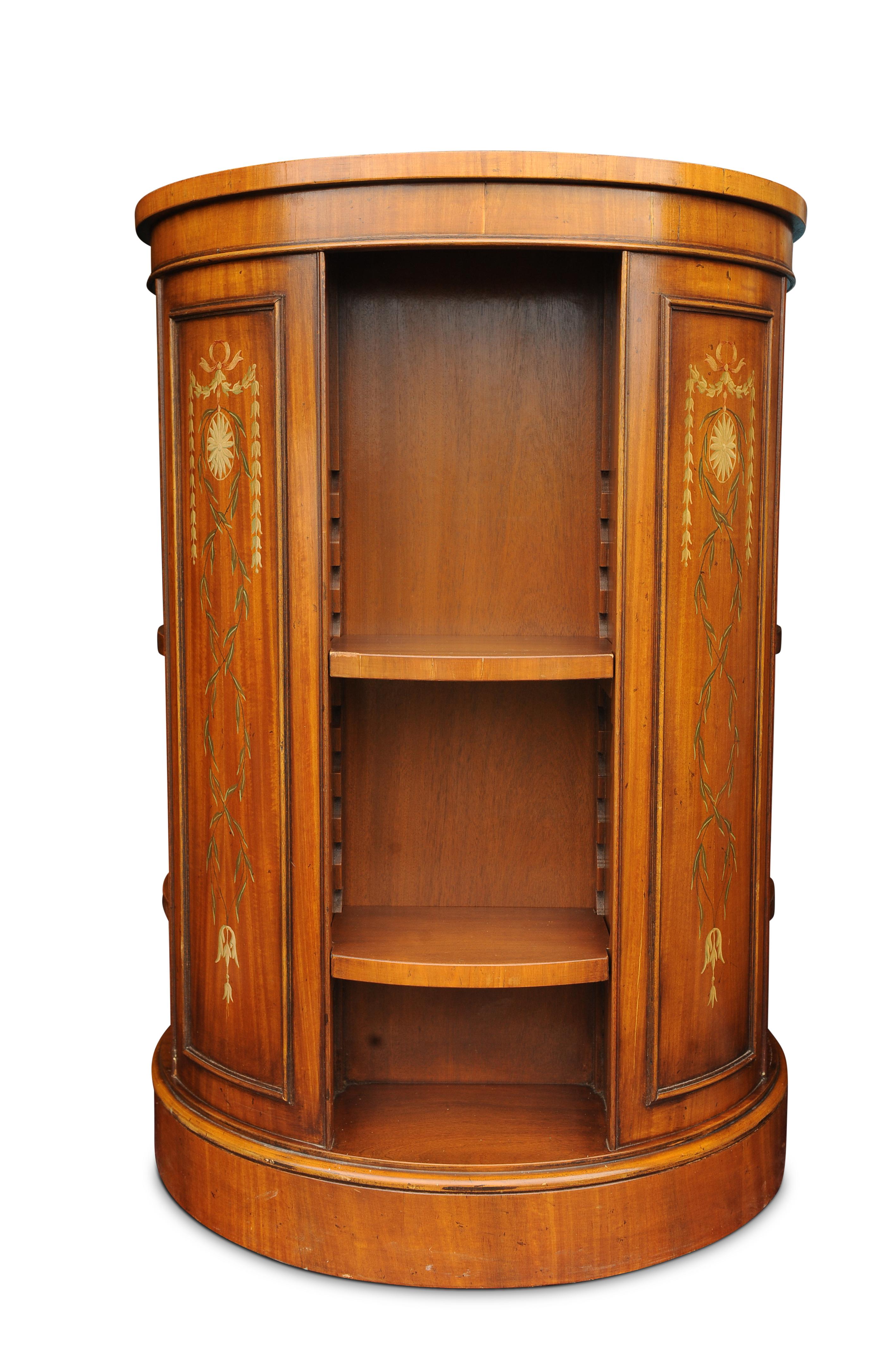 Adam Style Regency Design Robert Adams Revolving Drum Bookcase With Floral Motiffs For Sale