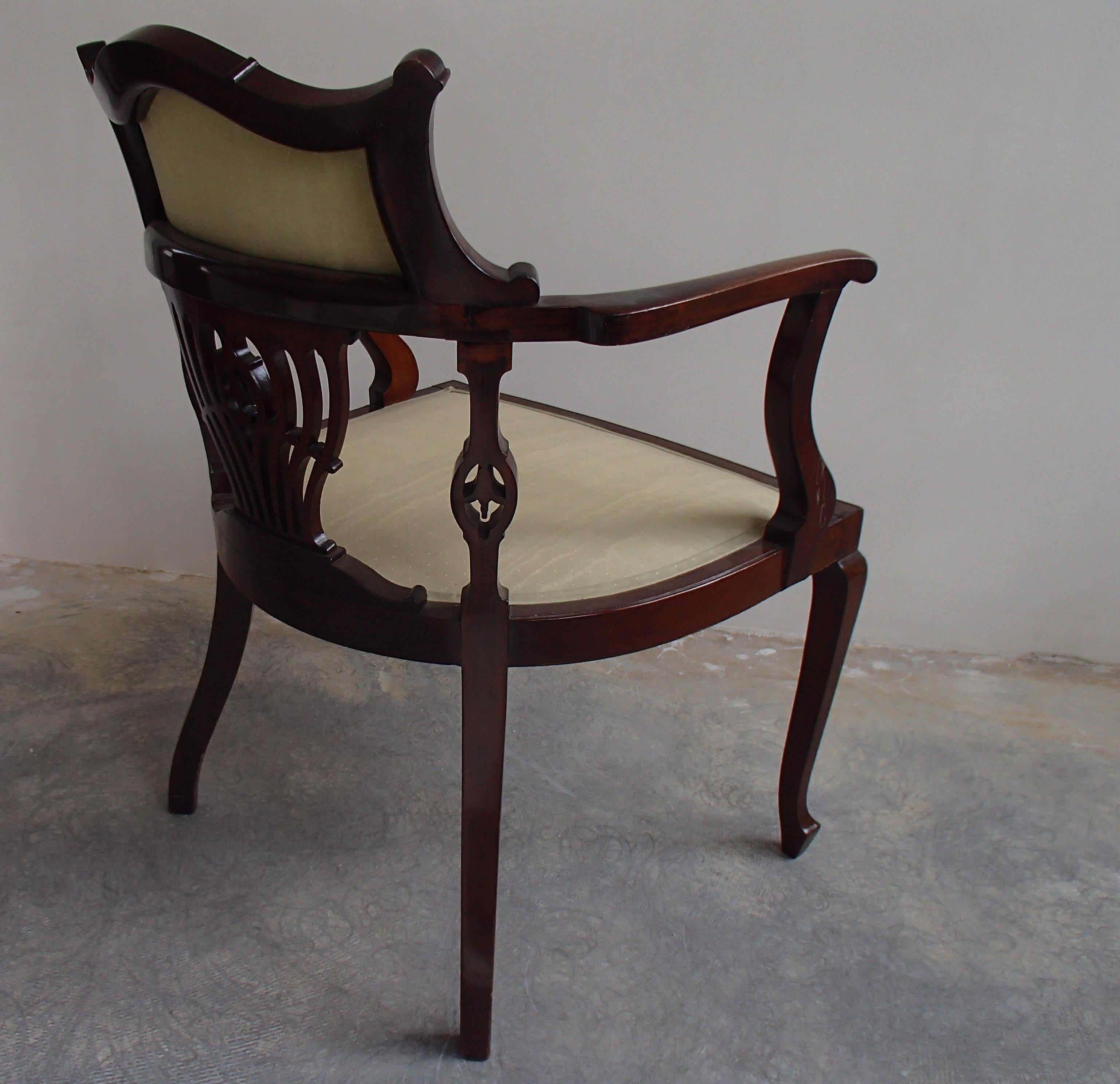 20th Century Regency Desk Armchair with Lite Green Silk Covered For Sale